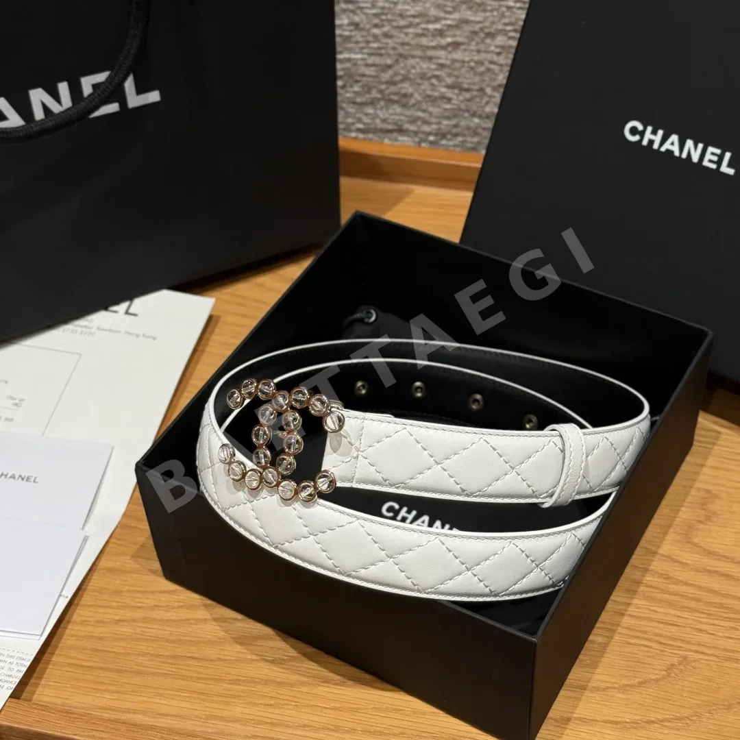 샤넬 더블 C 메탈 로고 램스킨 벨트 173915