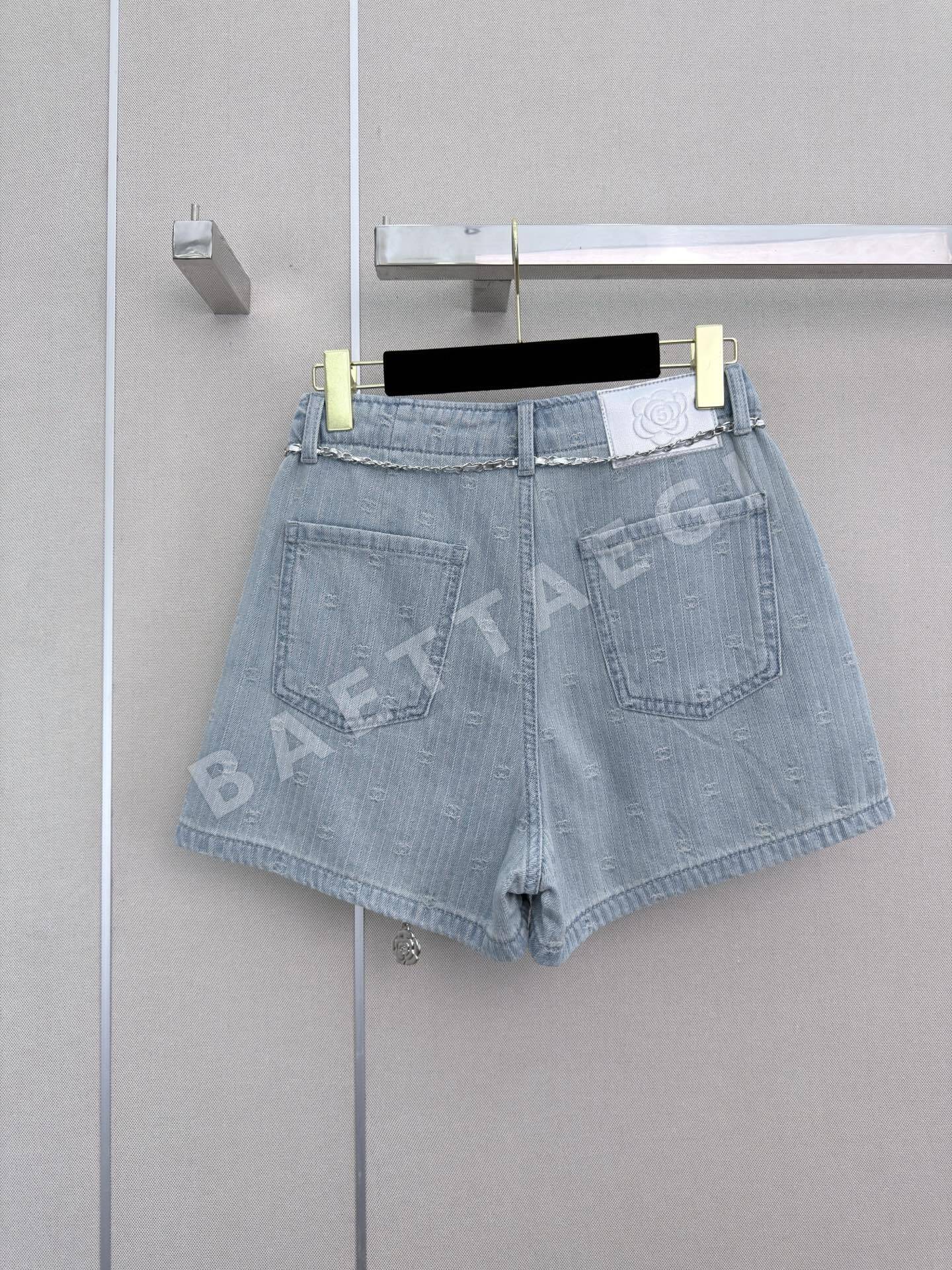 샤넬 더블 C 로고 자카드 데님 반바지 상세 이미지 6