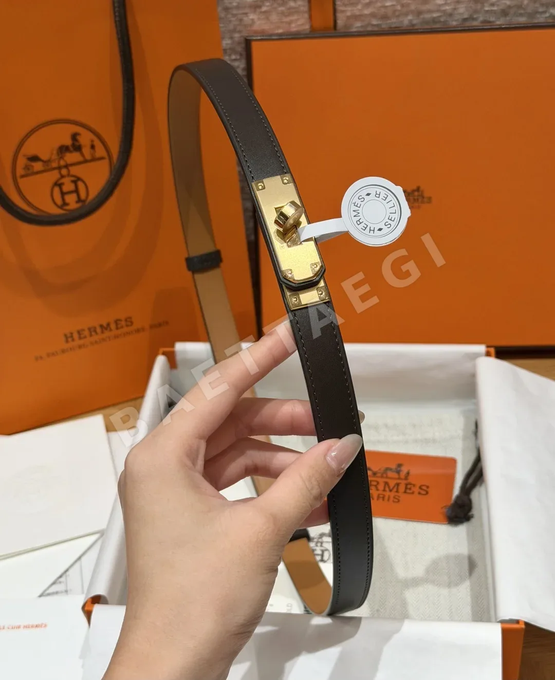 에르메스 팔라듐 켈리 버클 헌터 가죽 벨트 상세 이미지 5