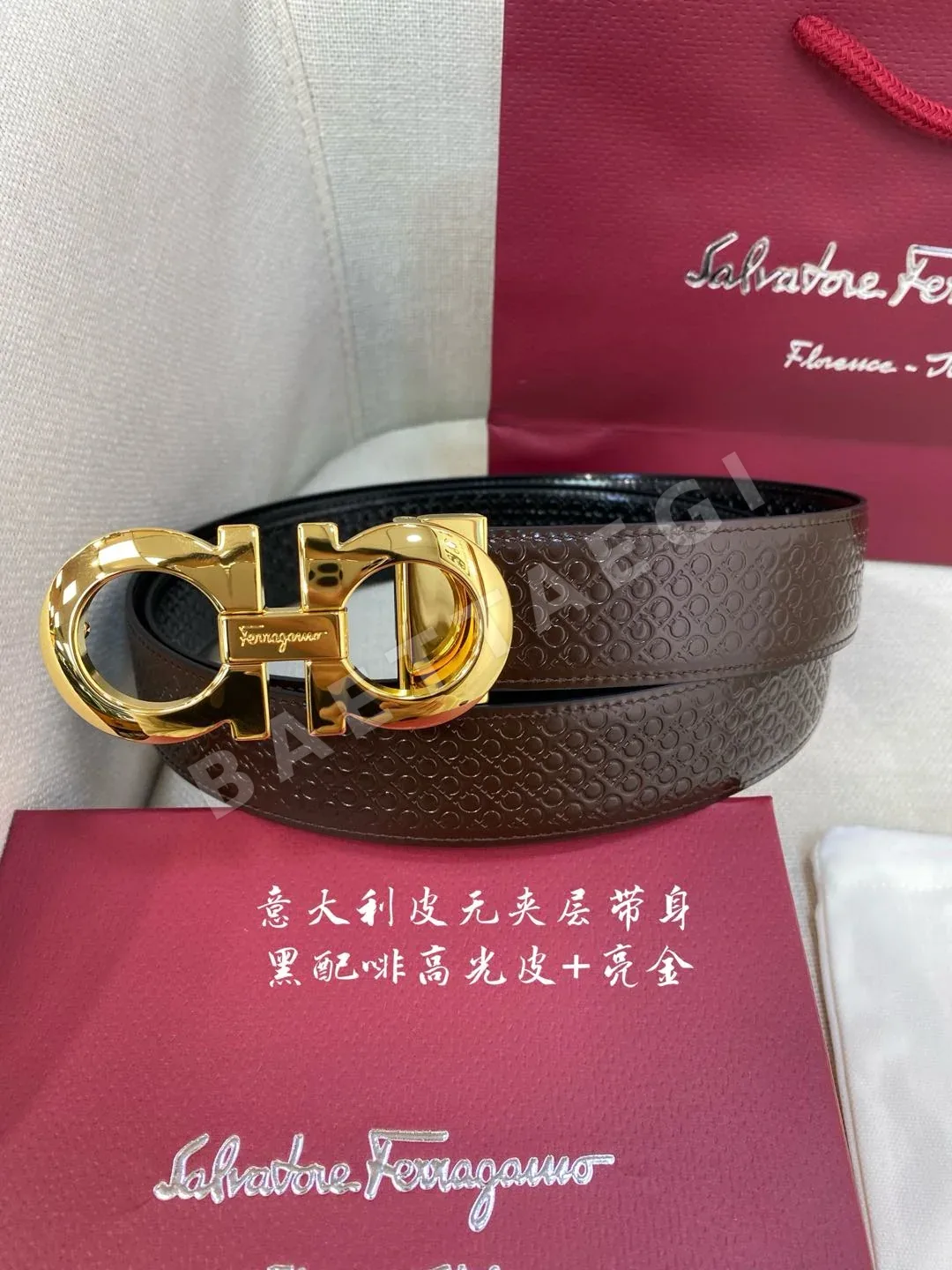 페레가모 천연 가죽 벨트 3.5 CM202500320 상세 이미지 5