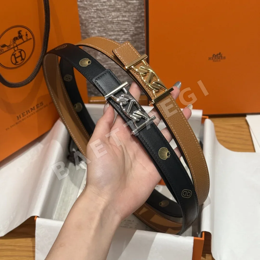 에르메스 금·은 버클 양면 가죽 벨트 176088
