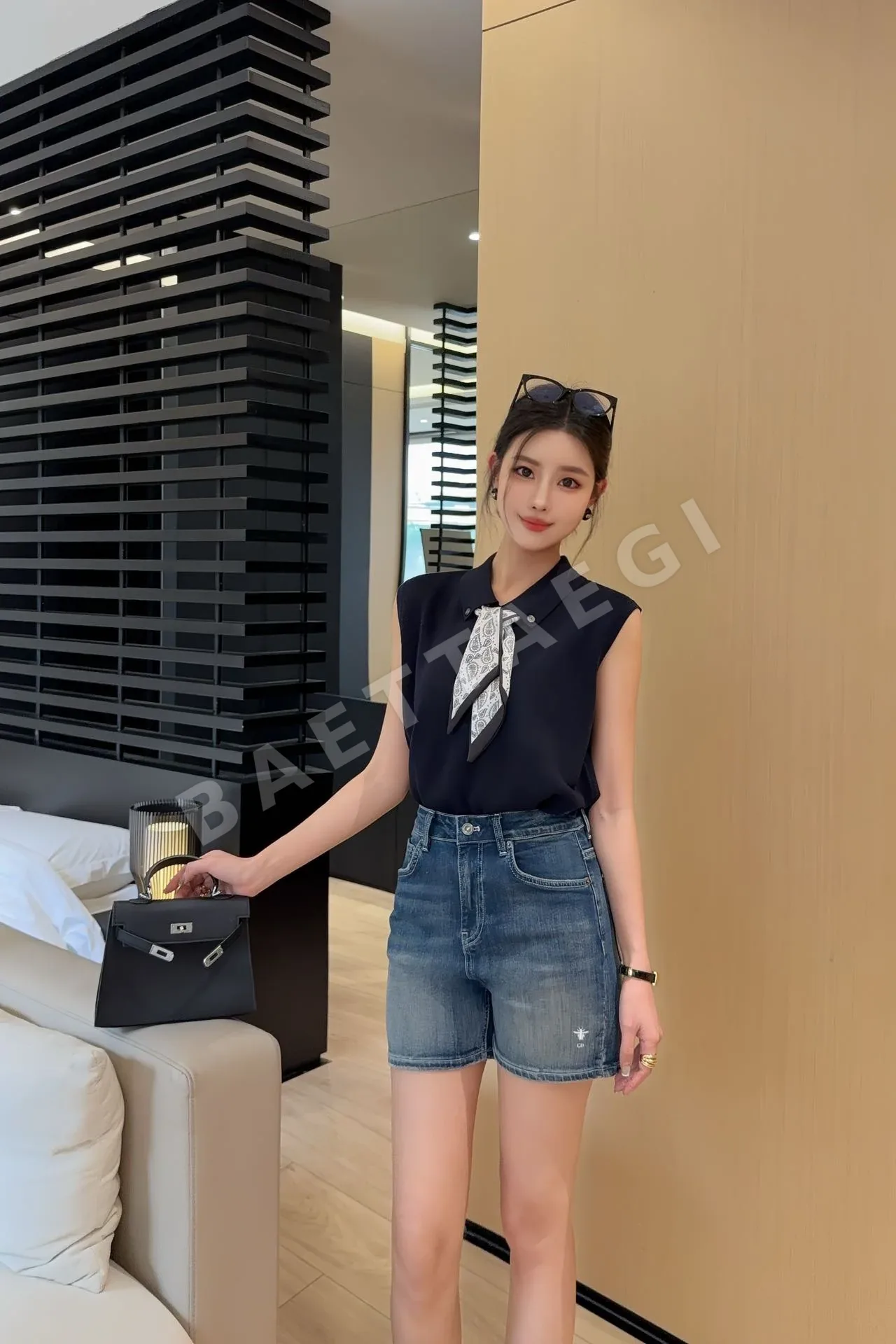 디올 나비 자수 데님 여성 반바지 54449