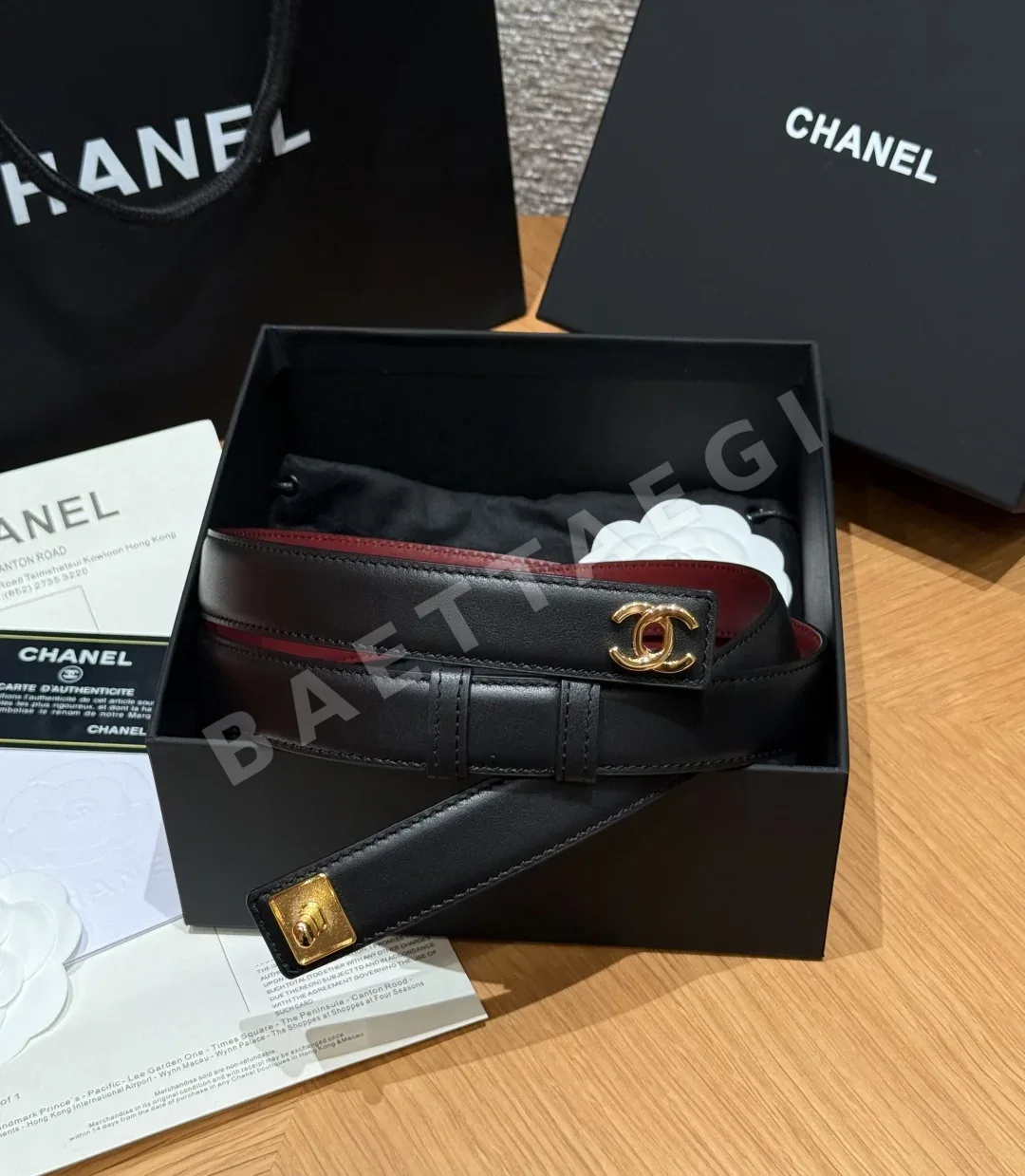 샤넬 레더 25mm 더블 C 메탈 버클 벨트 177354