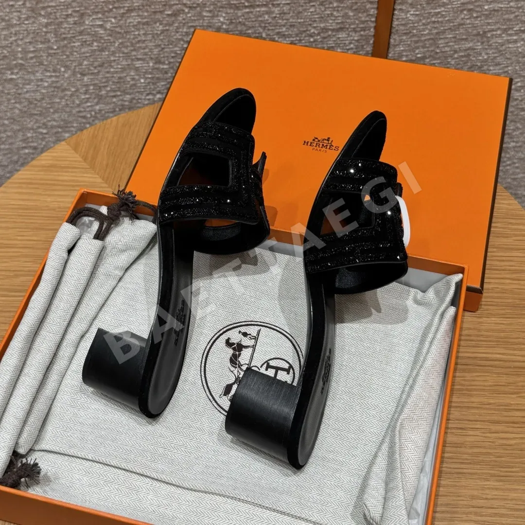 에르메스 오아시스 샌들 블랙 스웨이드 하이힐 상세 이미지 6