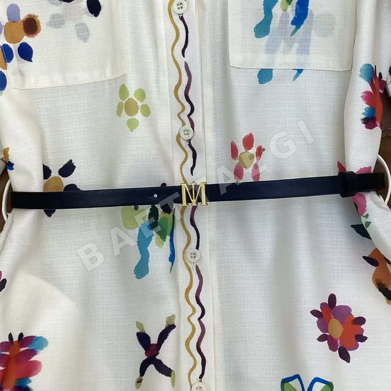 막스마라 프린트 혼방 코튼 셔츠 원피스 상세 이미지 6