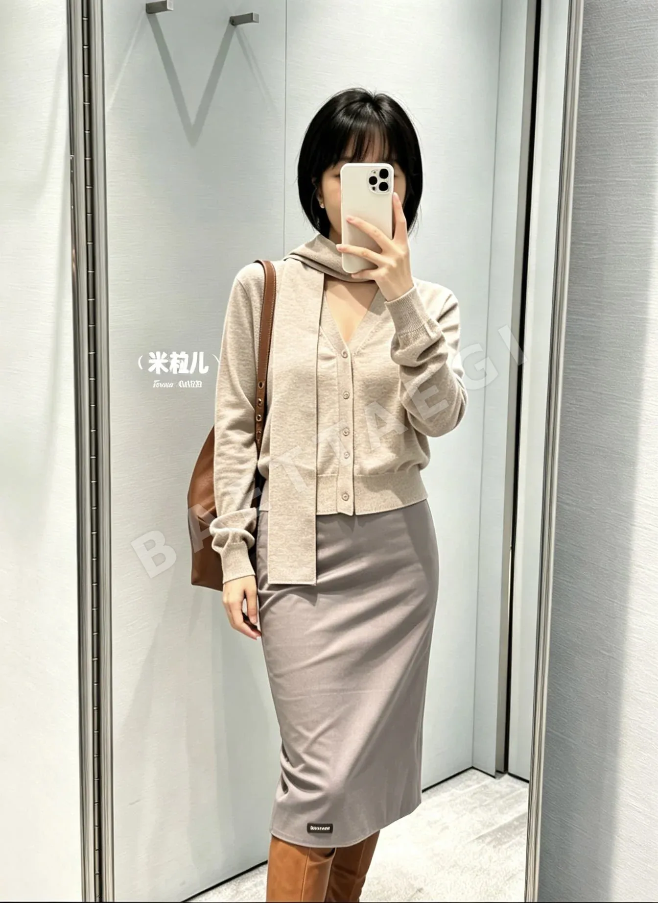 미우미우 리본 스카프 울 가디건 투피스 세트 163791