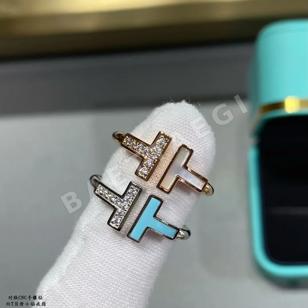 티파니 CNC 수작업 다이아몬드 더블 T 자개 반지 상세 이미지 2