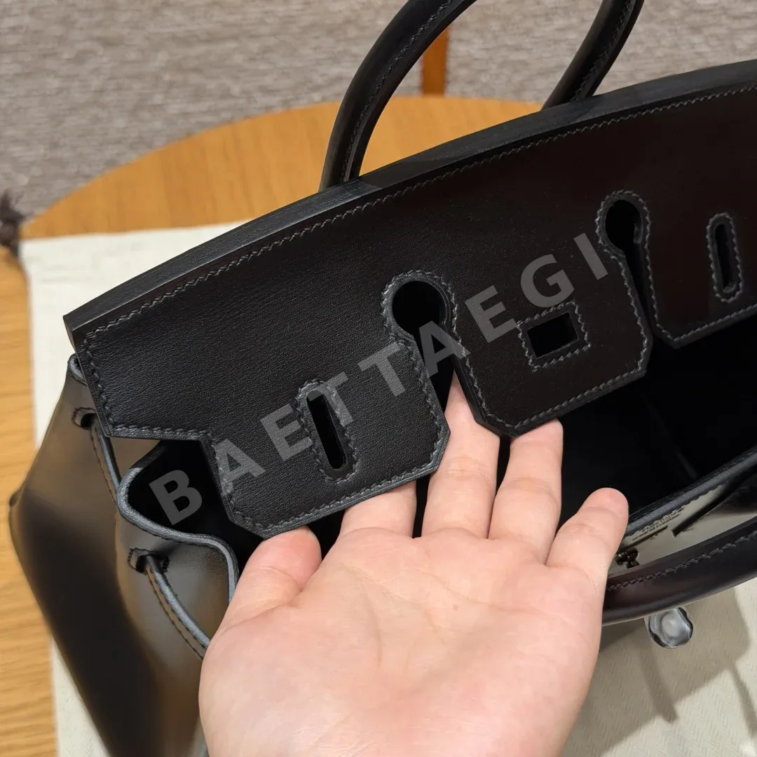 에르메스 버킨 25 블랙 박스 가죽 가방 상세 이미지 3
