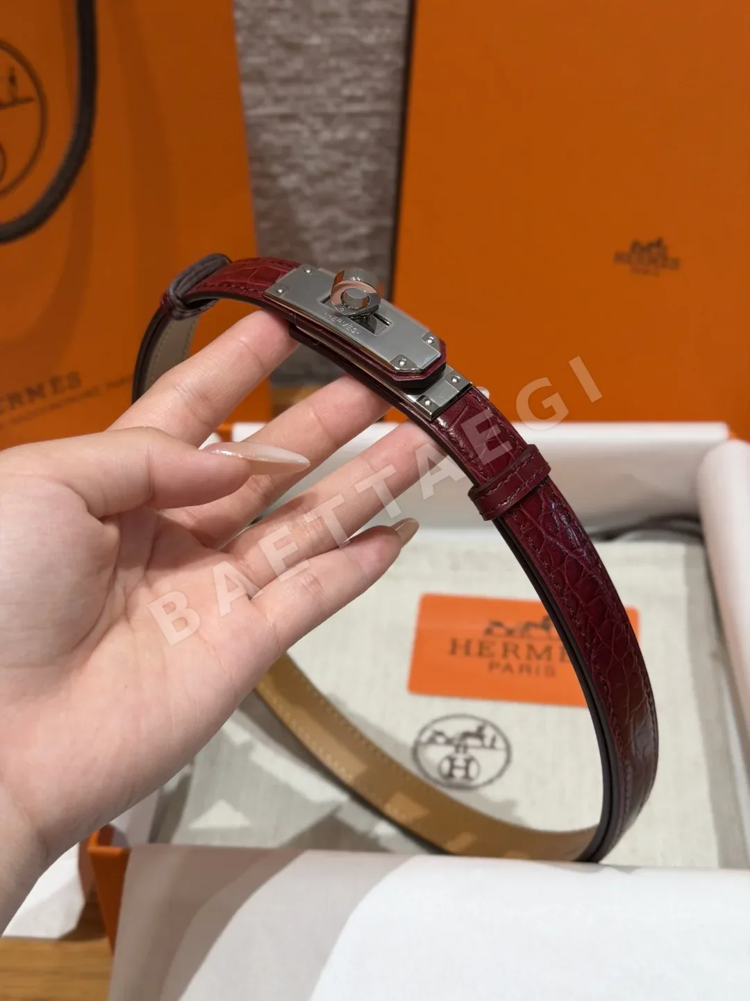 에르메스 켈리 H 버클 18mm 송아지가죽 벨트 176581