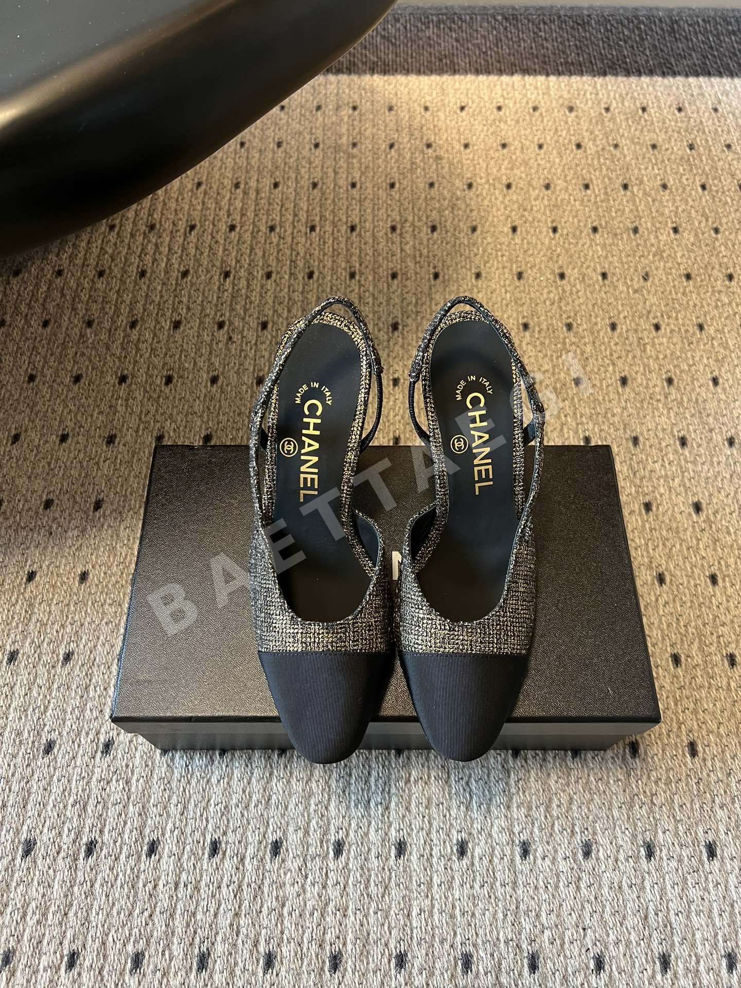 샤넬 트위드 메시 오픈백 스트랩 하이힐 신발 96220