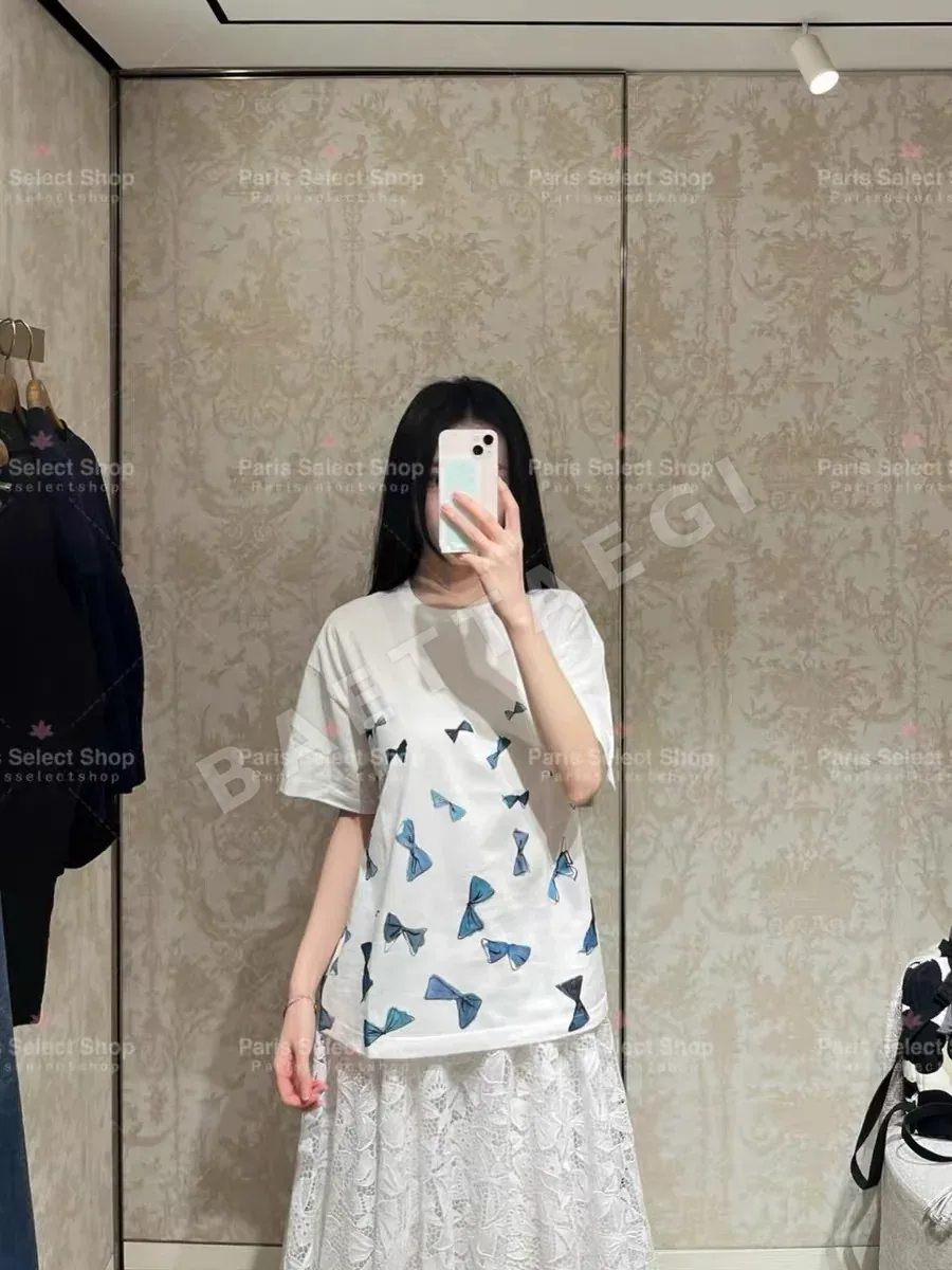 디올 나비 무늬 크루넥 반팔 티셔츠 119272