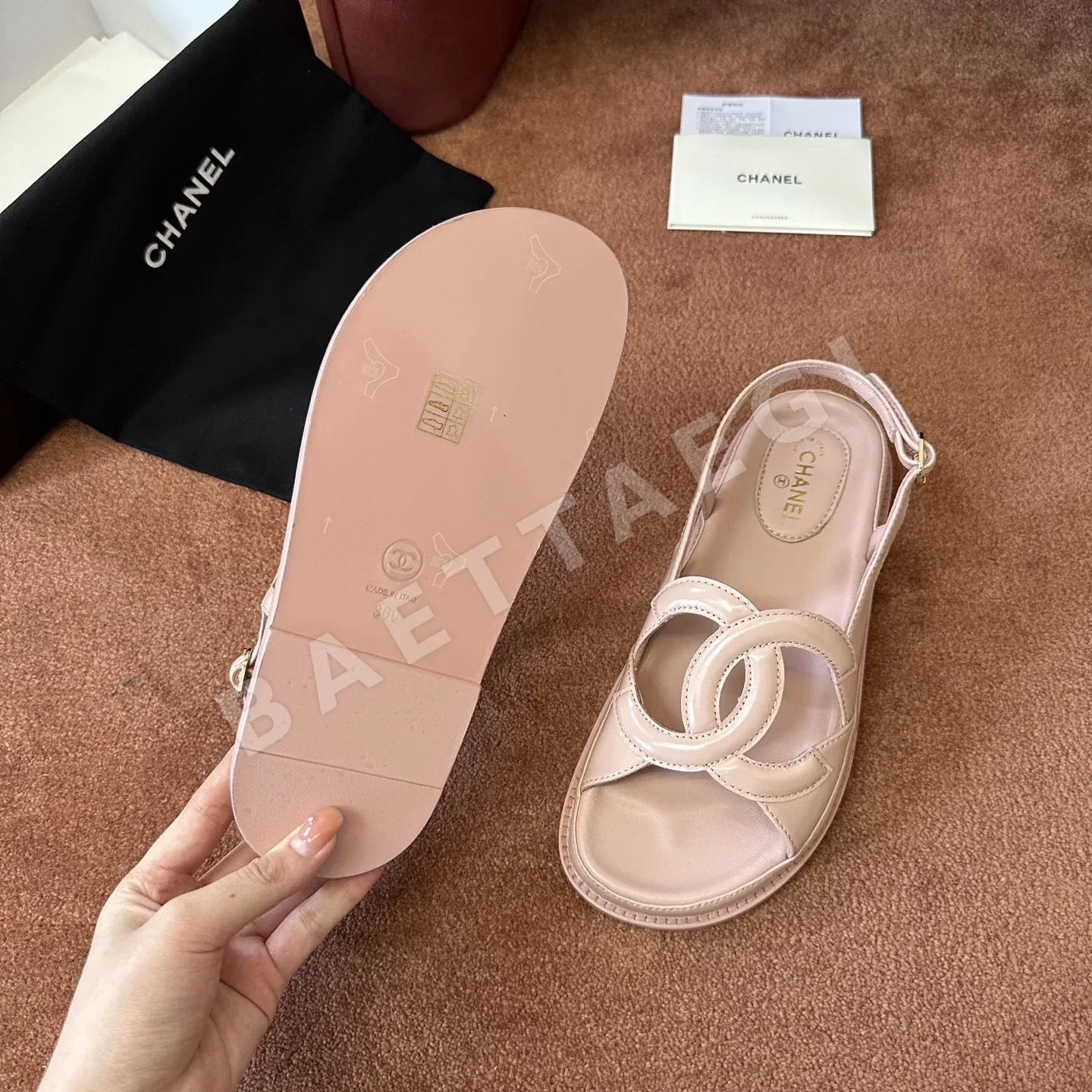 샤넬 C 로고 스트랩 샌들 핑크 상세 이미지 6