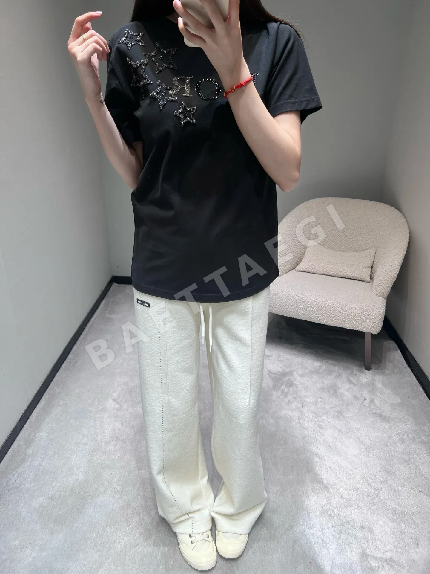 디올 CD 스타 장식 별 반팔 티셔츠 상세 이미지 2