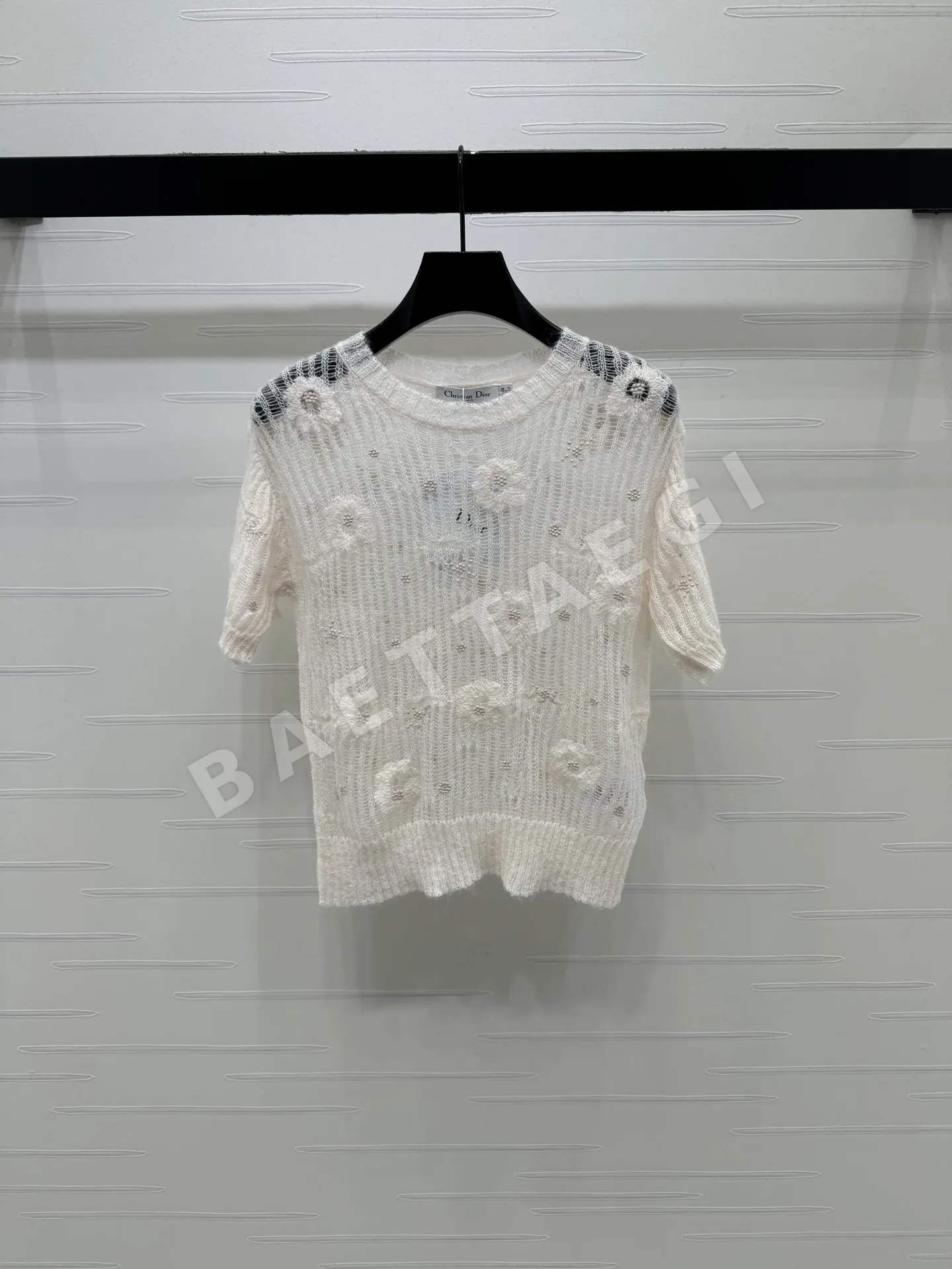 디올 3D 레이스 플라워 니트 반팔 탑 52087