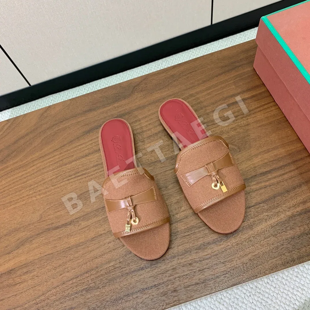 로로피아나 컬러 블록 린넨 가죽 샌들 상세 이미지 5