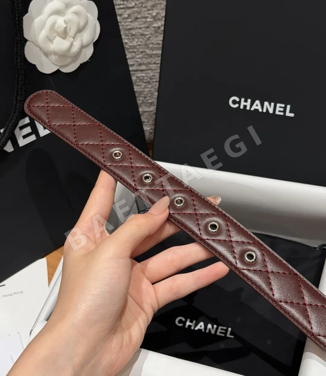 샤넬 키르티드 송아지가죽 더블 C 버클 벨트 상세 이미지 10