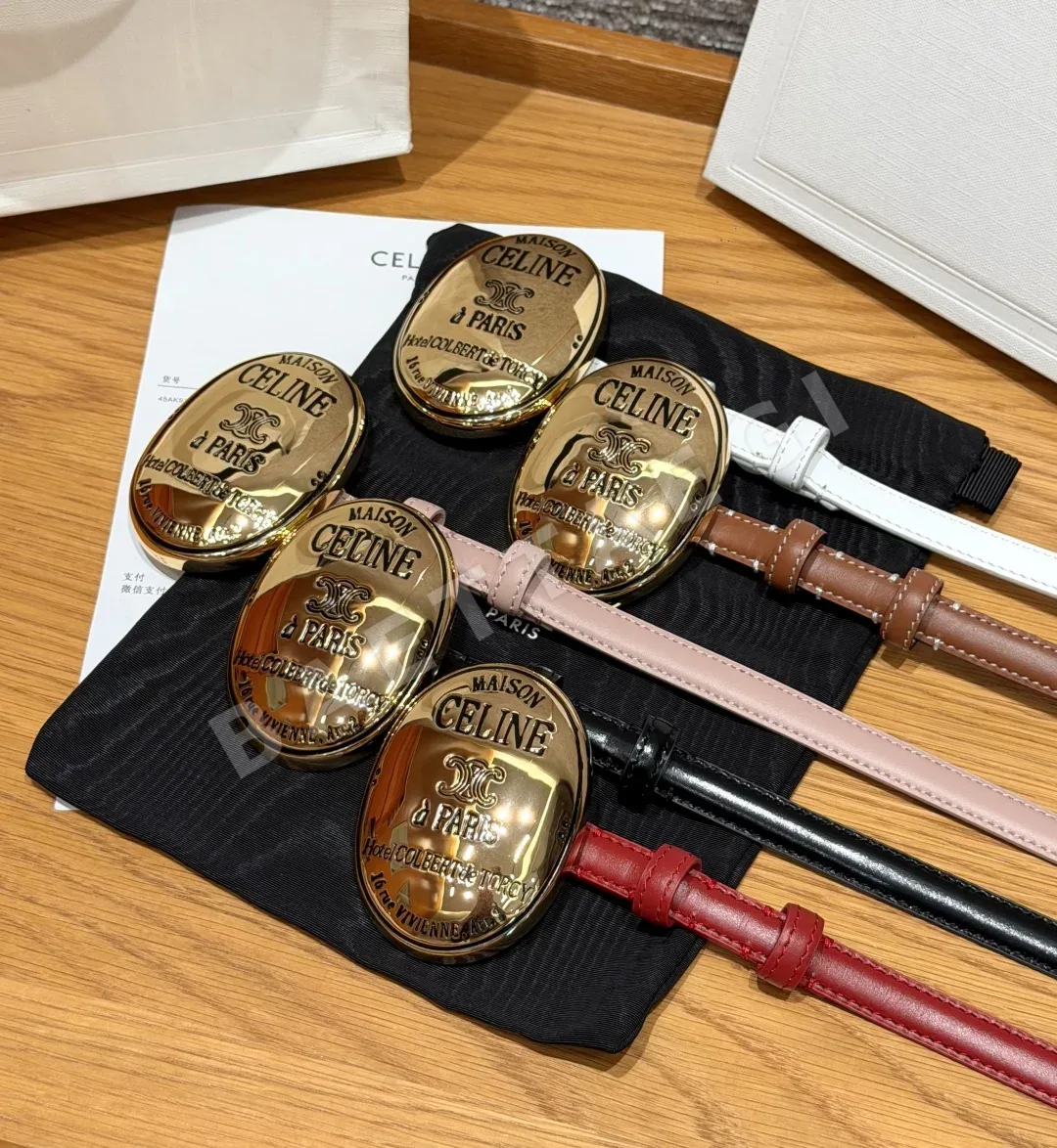 셀린느 13mm 골드 버클 슬림 가죽 벨트 171620