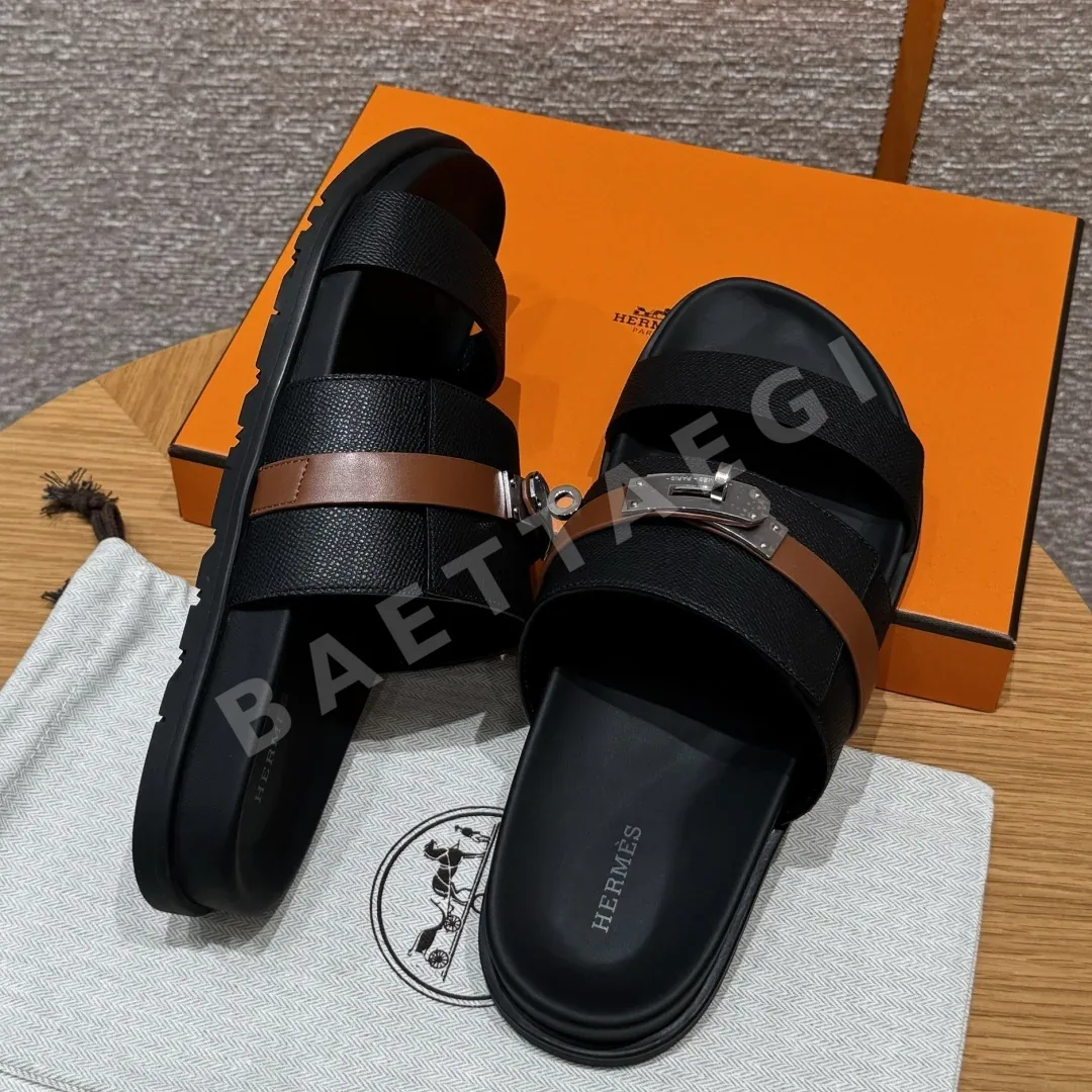 에르메스 잭슨 샌들 블랙 카프스킨 실버 하드웨어 상세 이미지 3