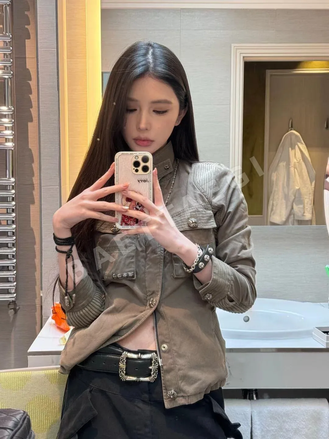 크롬하츠 은도금 덩굴무늬 버클 소가죽 벨트 상세 이미지 3