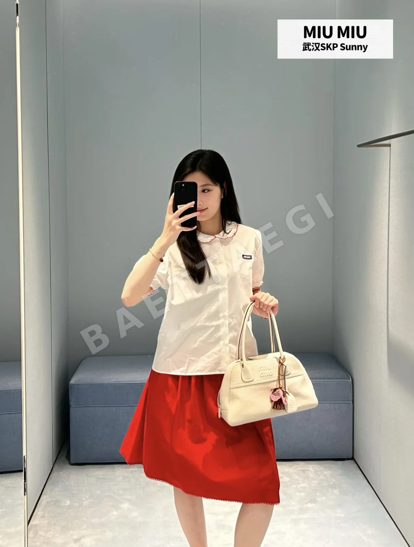 미우미우 레이스 피터팬 카라 코튼 반소매 셔츠 상세 이미지 7