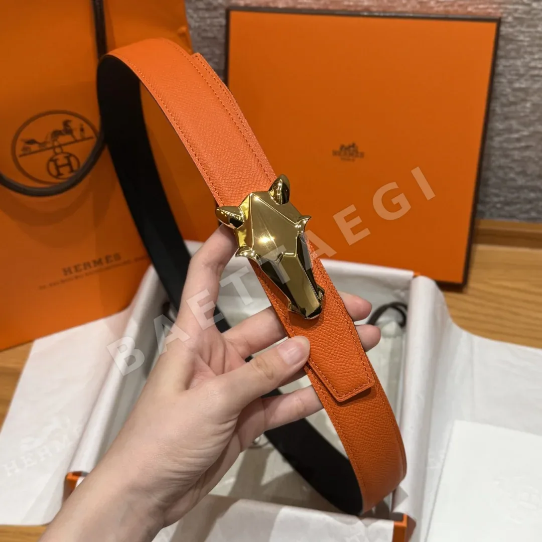 에르메스 말 머리 버클 양면 가죽 벨트 상세 이미지 4