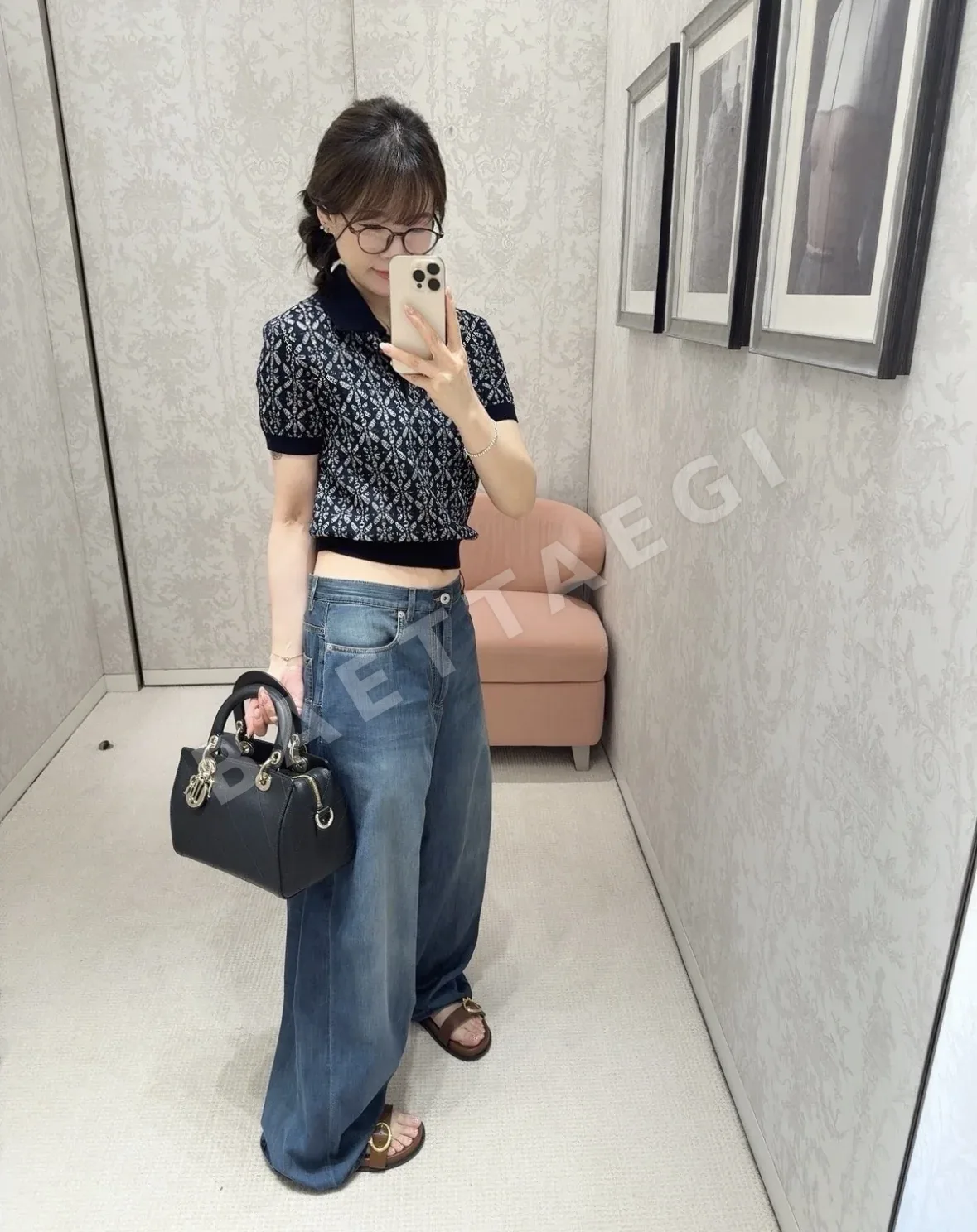 디올 프렌치 모노그램 자카드 니트 반팔 폴로셔츠 상세 이미지 2