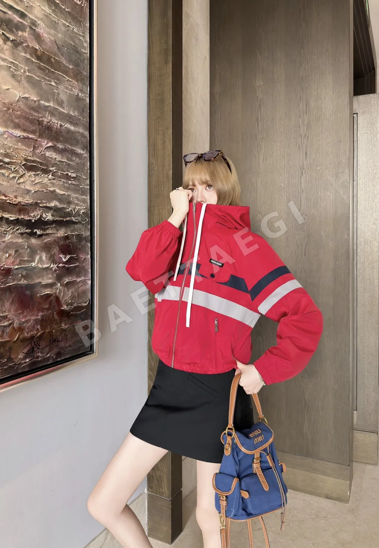 미우미우 컬러 블록 크롭 후드 자켓 상세 이미지 6