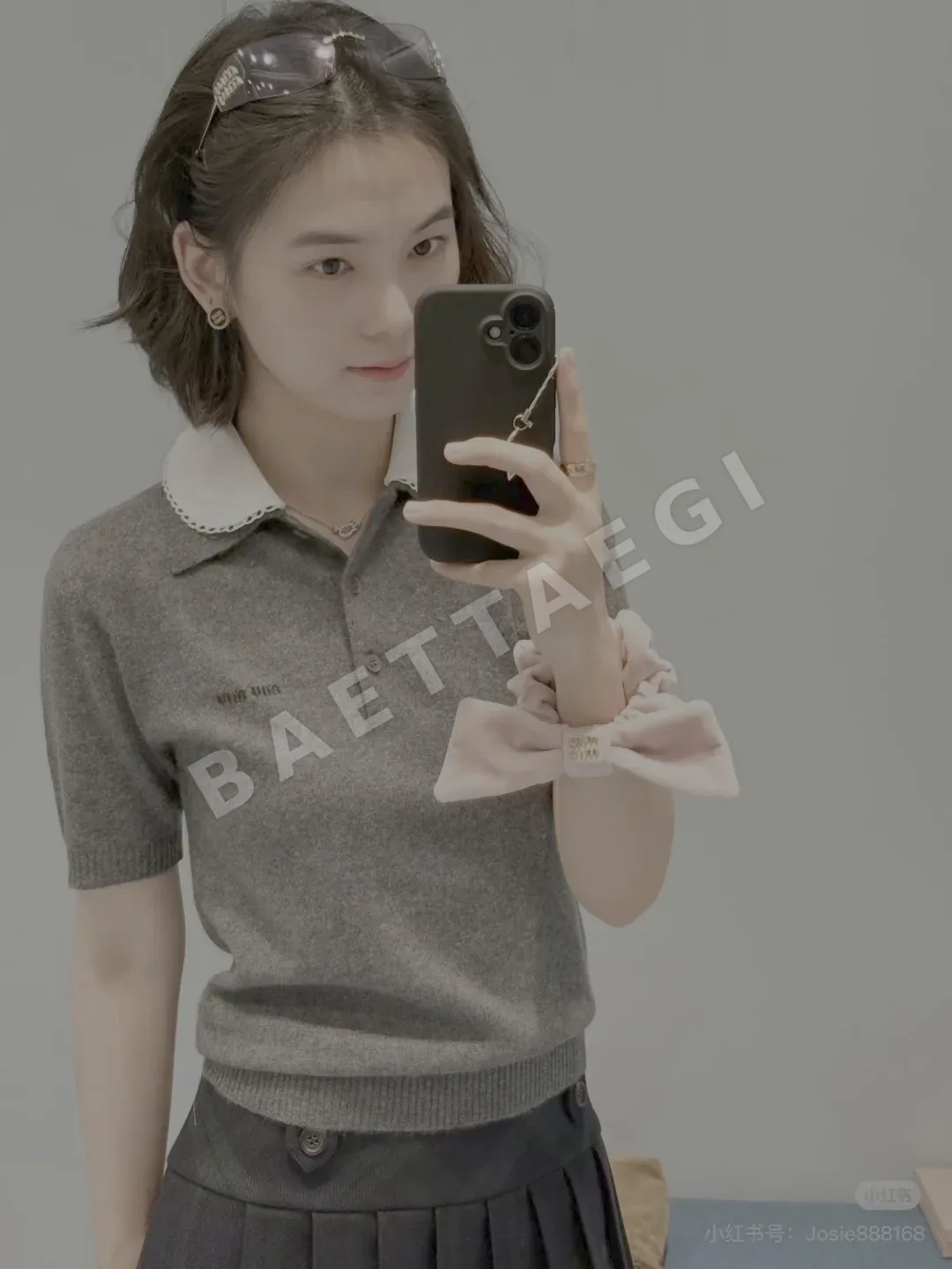 미우미우 탈착 레이스 카라 캐시미어 반팔 니트 상세 이미지 9