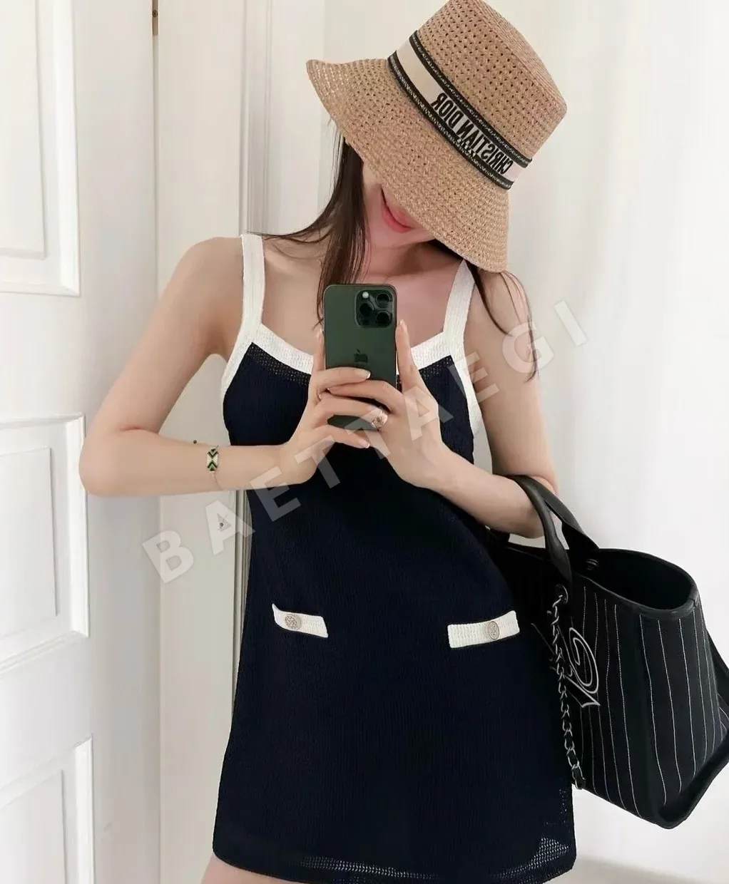 디올 일본 자수 로고 밀짚 모자 상세 이미지 4
