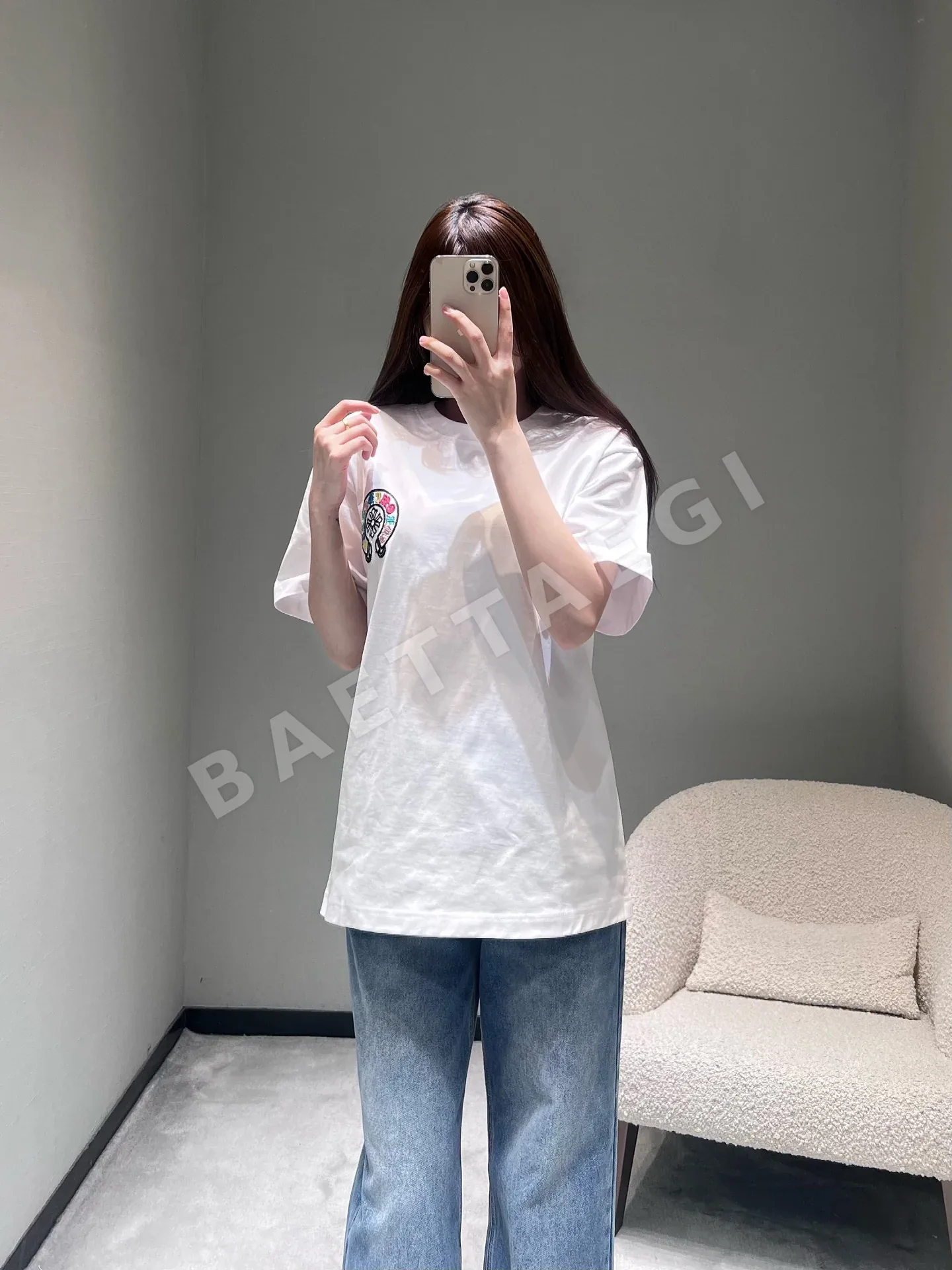 크롬하츠 여성 자수 프린트 오버핏 반팔 티셔츠 45725