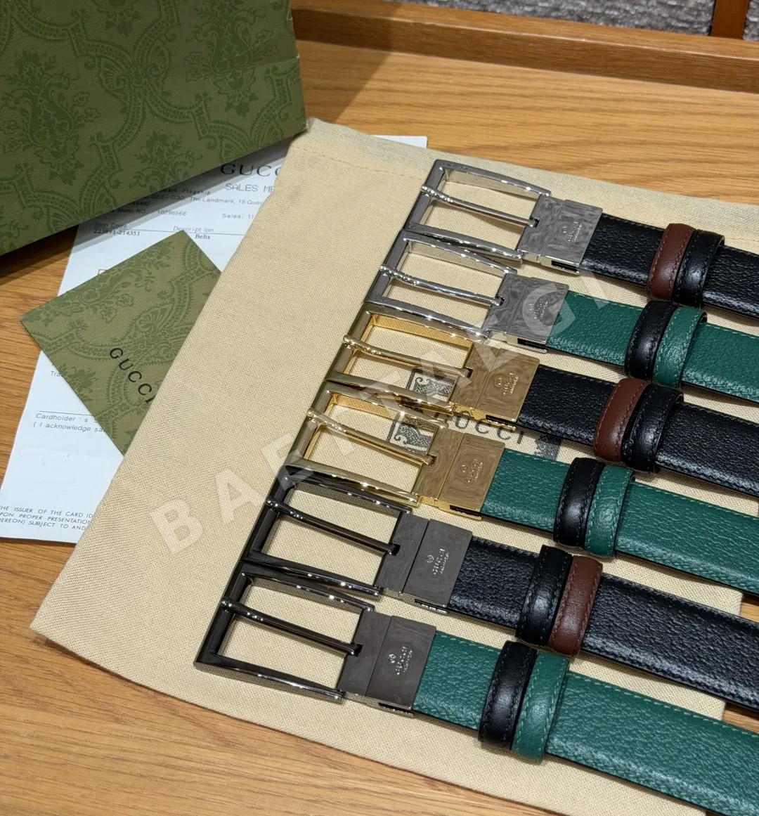 구찌 G 로고 스퀘어 버클 그레인 가죽 벨트 174901