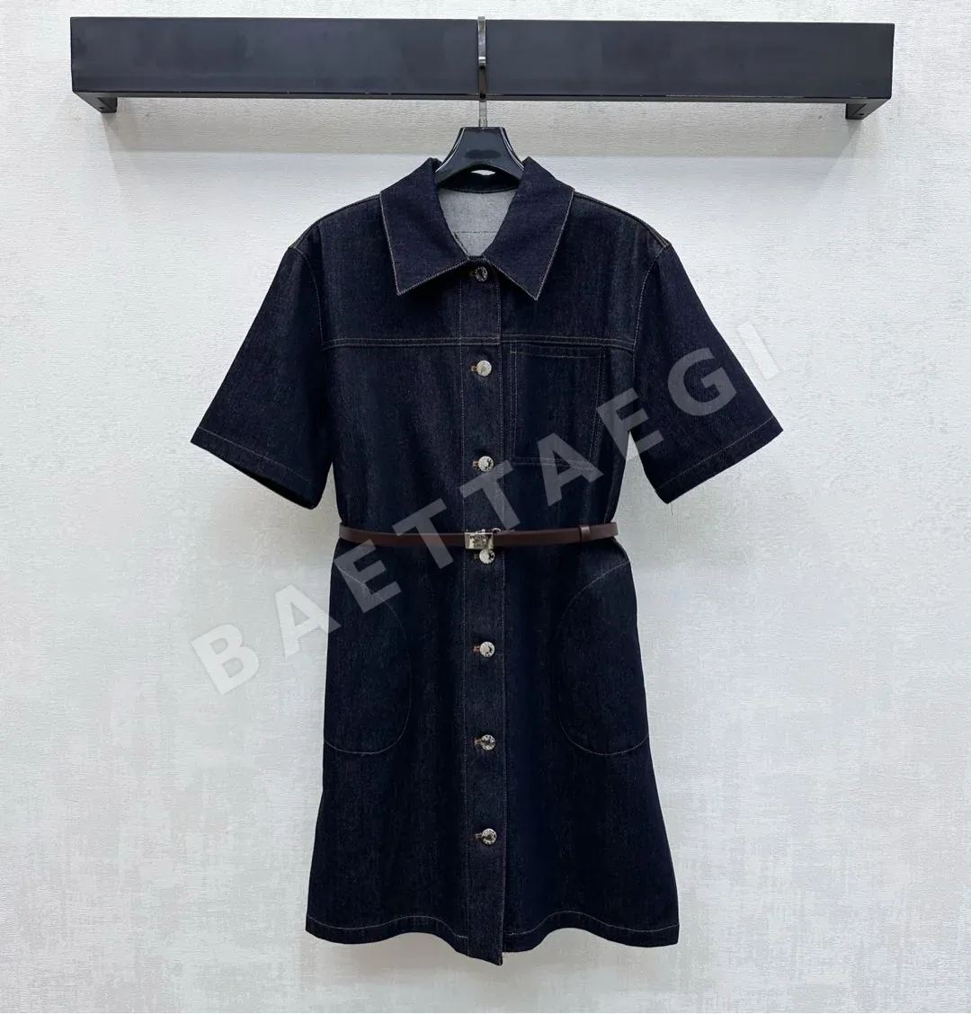 프라다 데님 체크 벨트 반팔 폴로 카라 원피스 45979