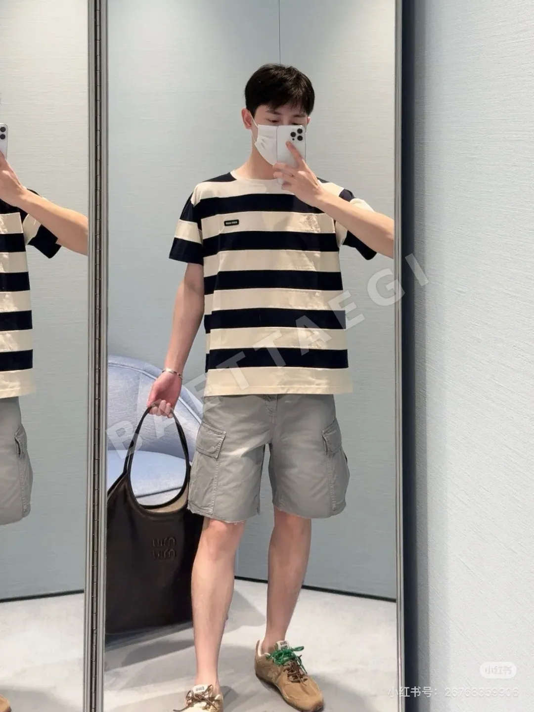 미우미우 컬러 블록 스트라이프 반팔 티셔츠 상세 이미지 7