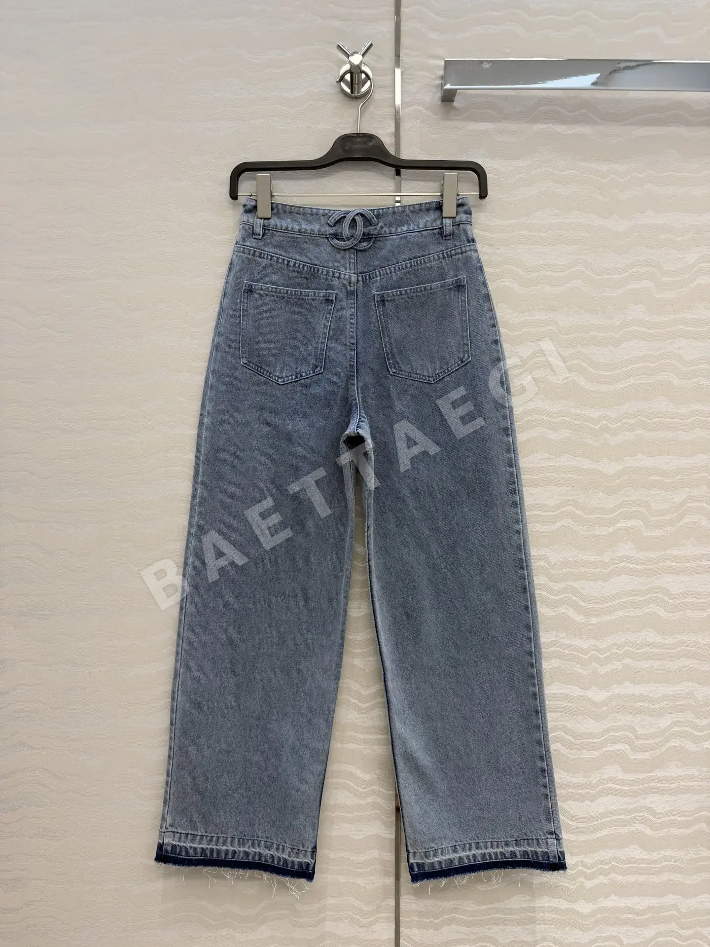 샤넬 금속 체인 장식 퀼팅 레트로 워시 데님 여성 바지 상세 이미지 7