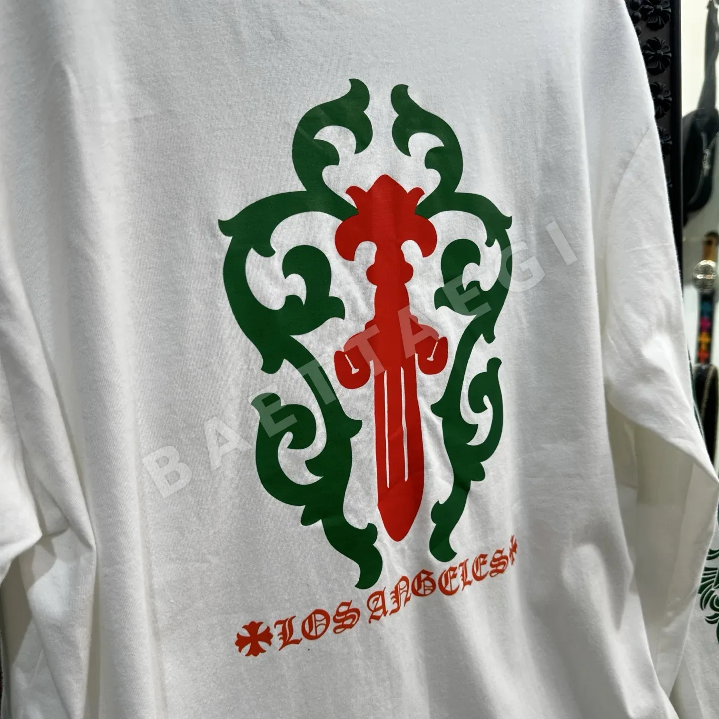 크롬하츠 그린 더블 슬리브 남성 긴팔 티셔츠 상세 이미지 4