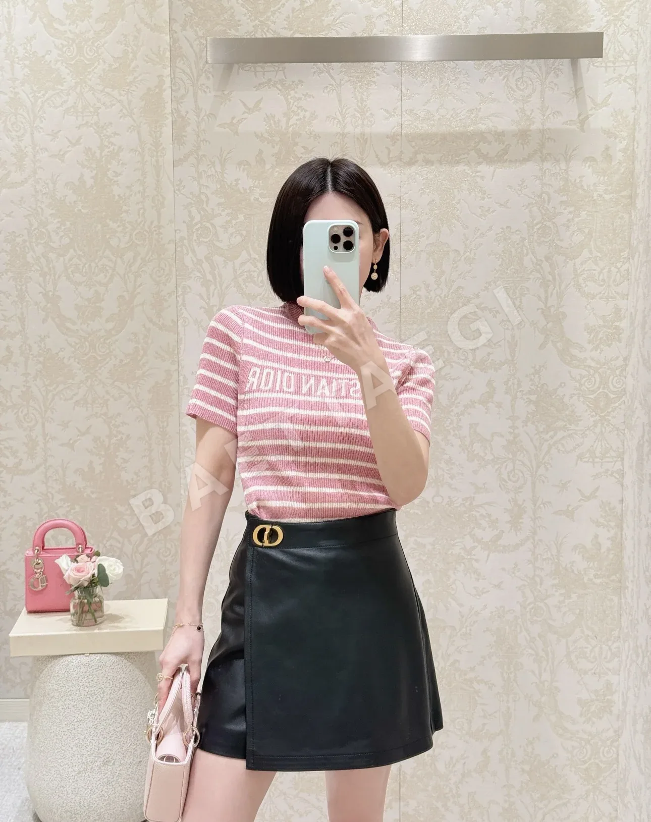 디올 스트라이프 레터 린넨 반팔 셔츠 51622