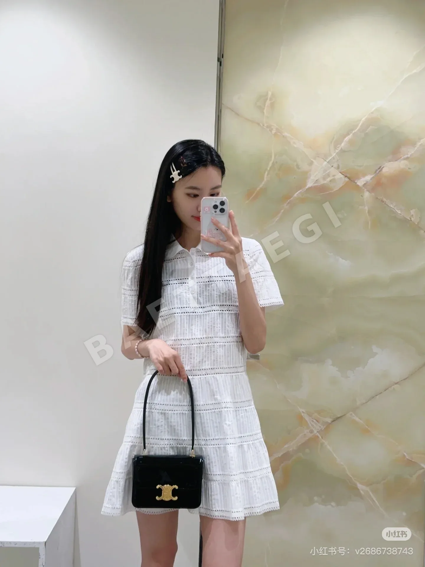 셀린느 레이스 펀칭 패치워크 반팔 원피스 상세 이미지 7