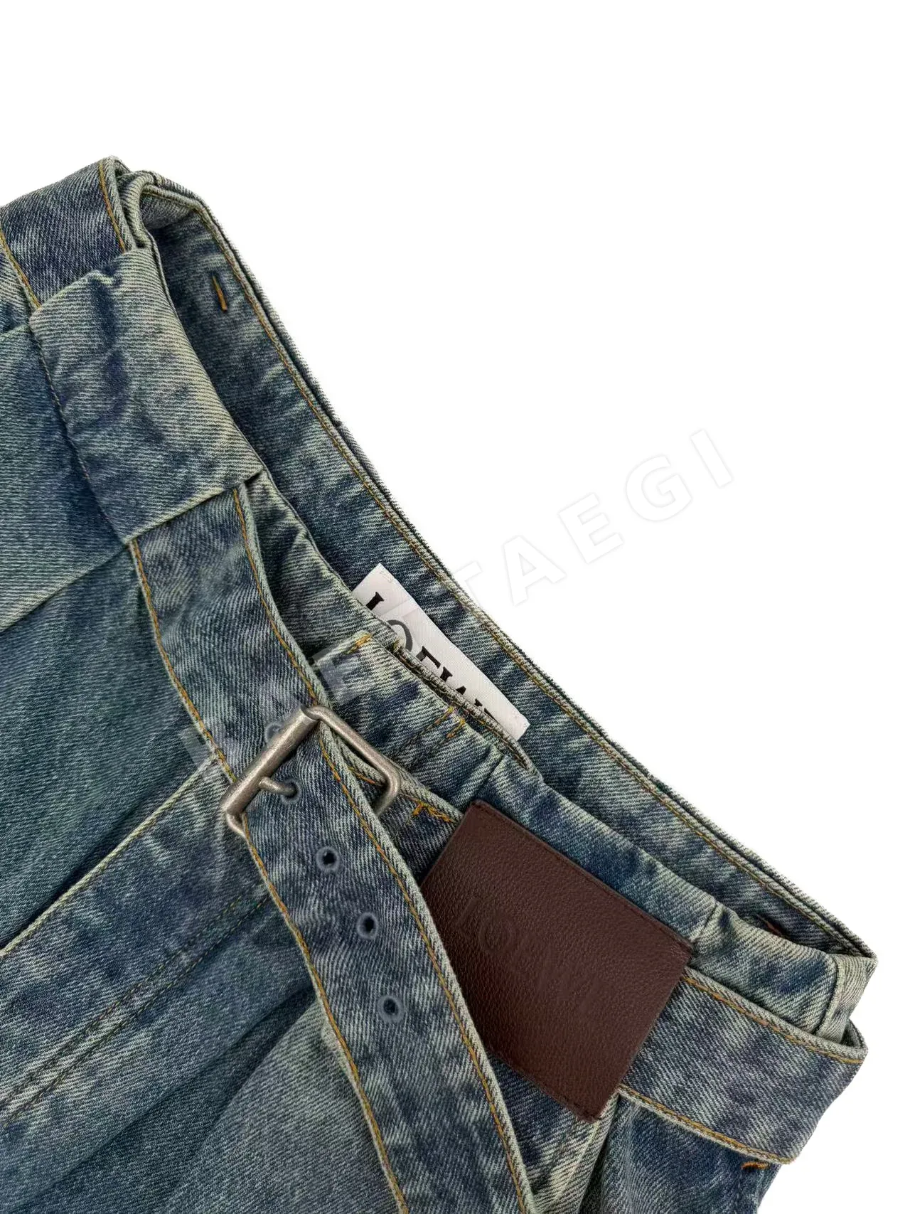 로에베 가죽 패치워크 데님 바지 상세 이미지 3
