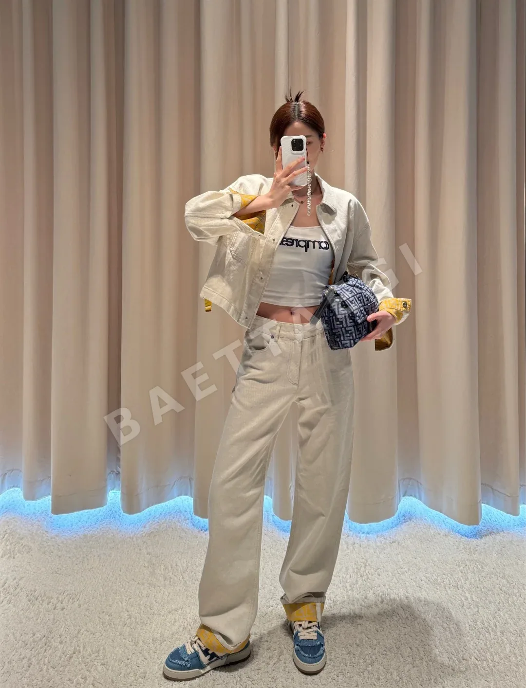 펜디 오트밀 스트레이트 레그 코튼 진 바지 상세 이미지 8