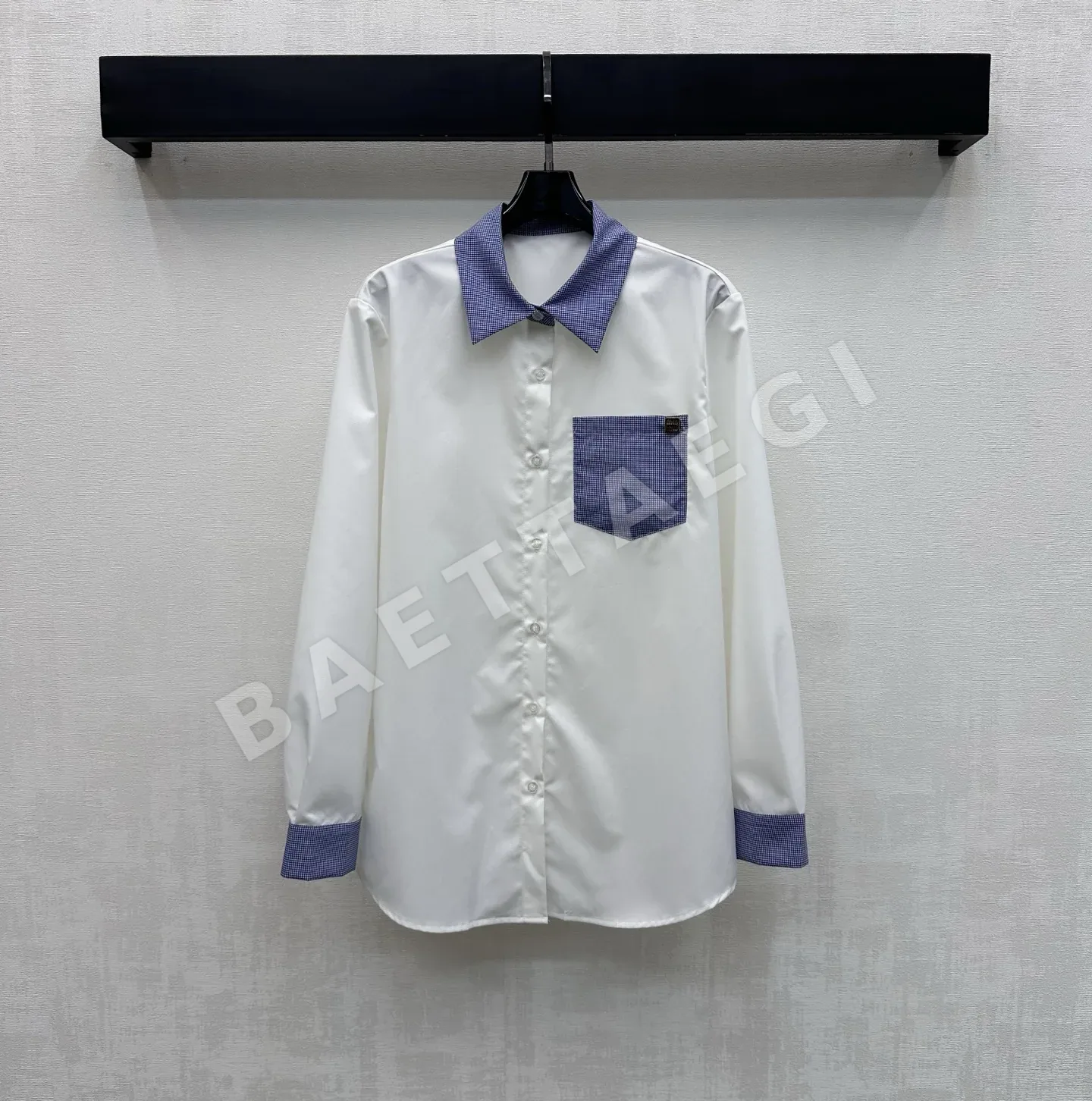 미우미우 체크 패치워크 긴팔 셔츠 97319
