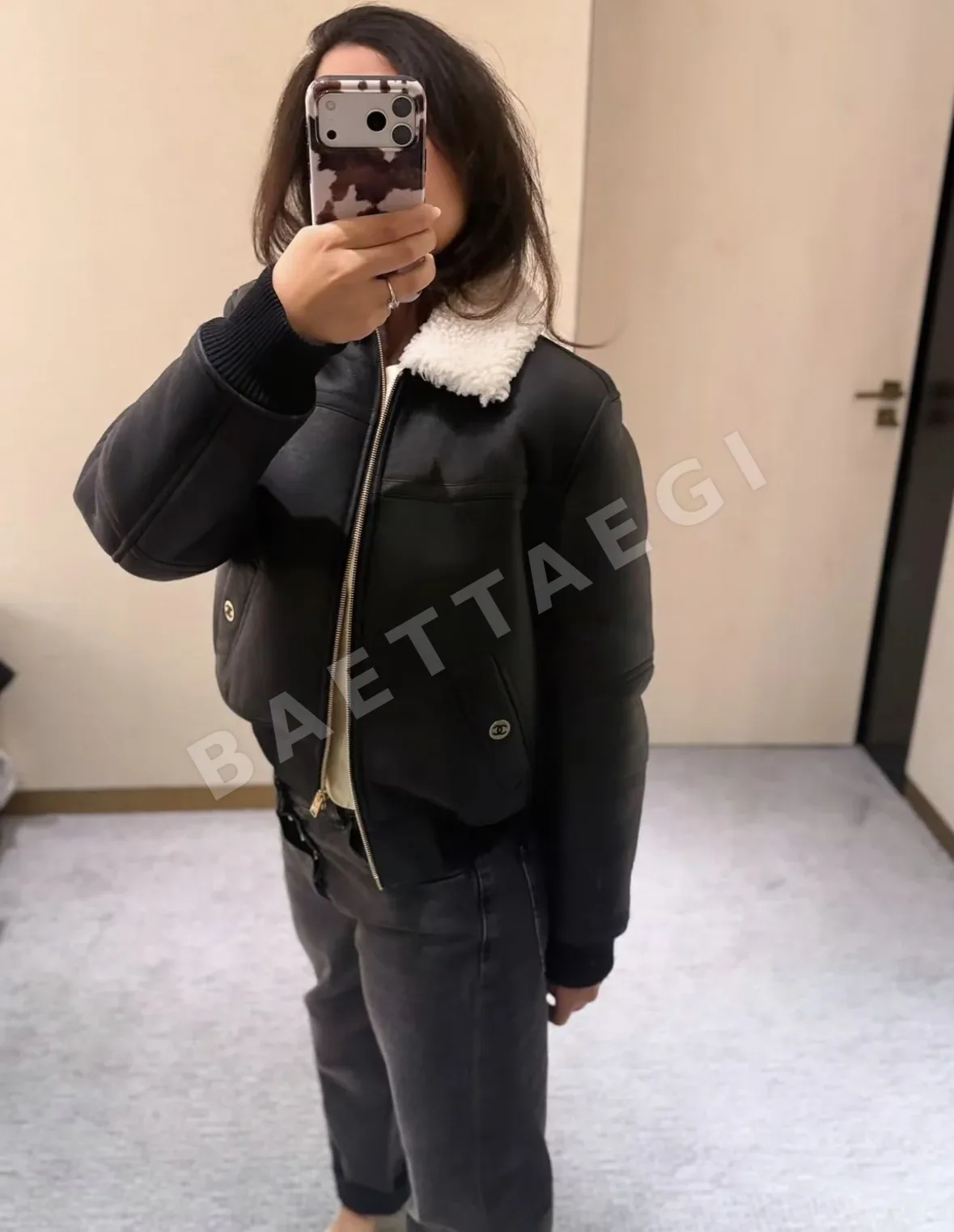 샤넬 블랙 가죽 남성 자켓 상세 이미지 5