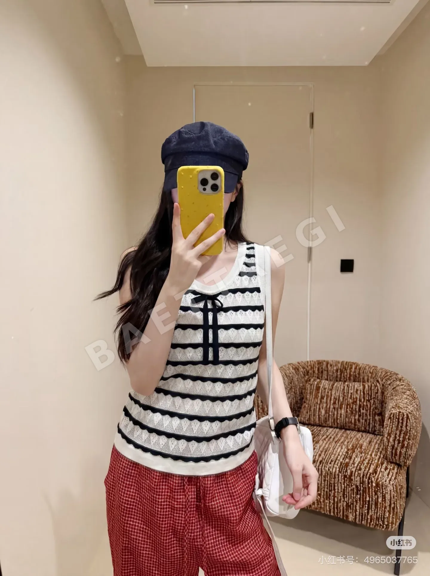 디올 네이비 블루 컬러 블록 시스루 니트 베스트 상세 이미지 3