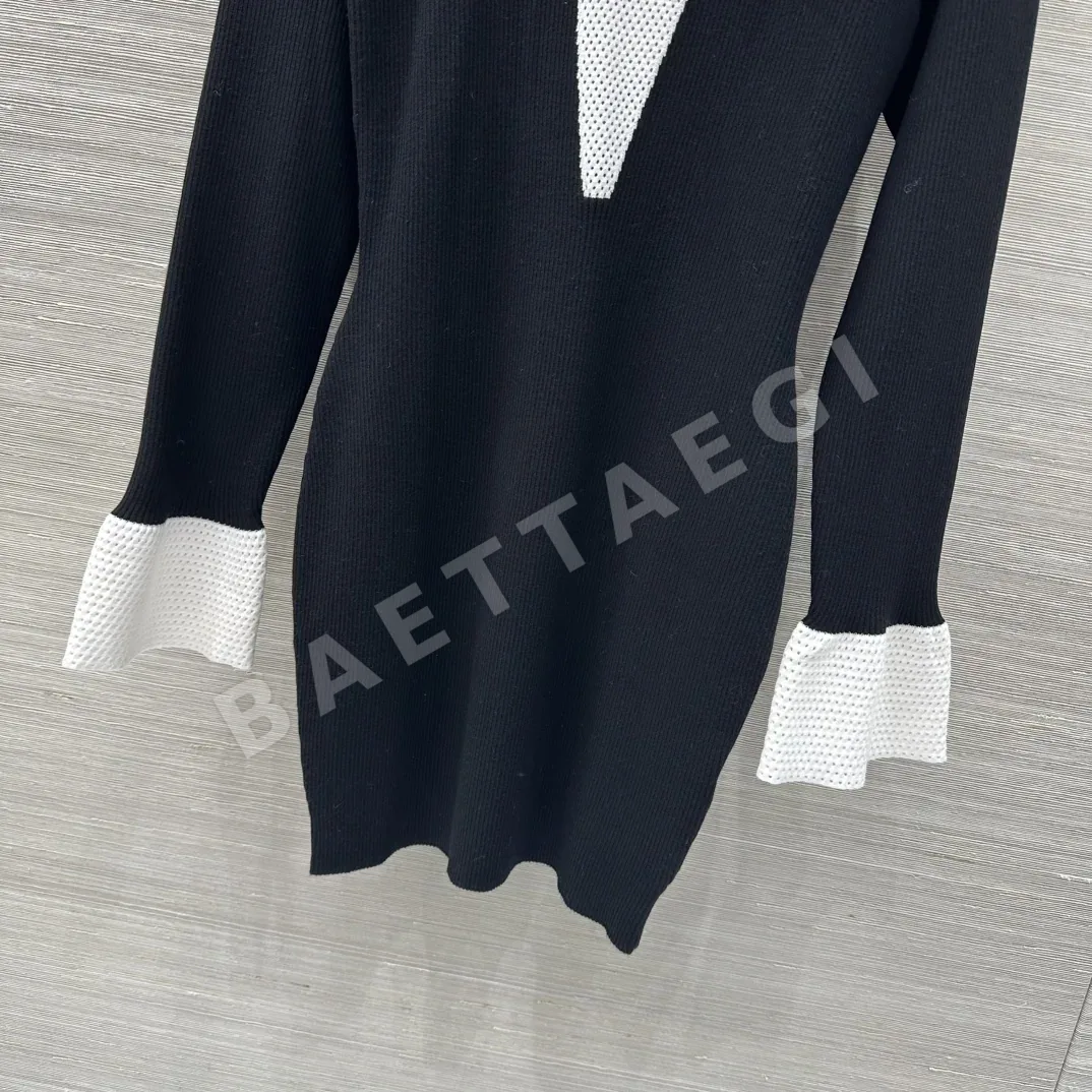 샤넬 까멜리아 3D 리본 니트 원피스 블랙 화이트 상세 이미지 5