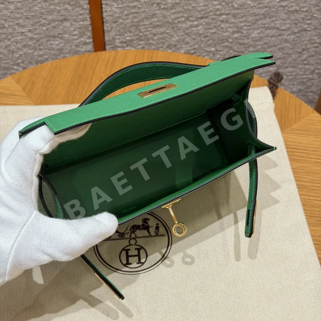 에르메스 미니 켈리 그린 가죽 클러치 가방 상세 이미지 2