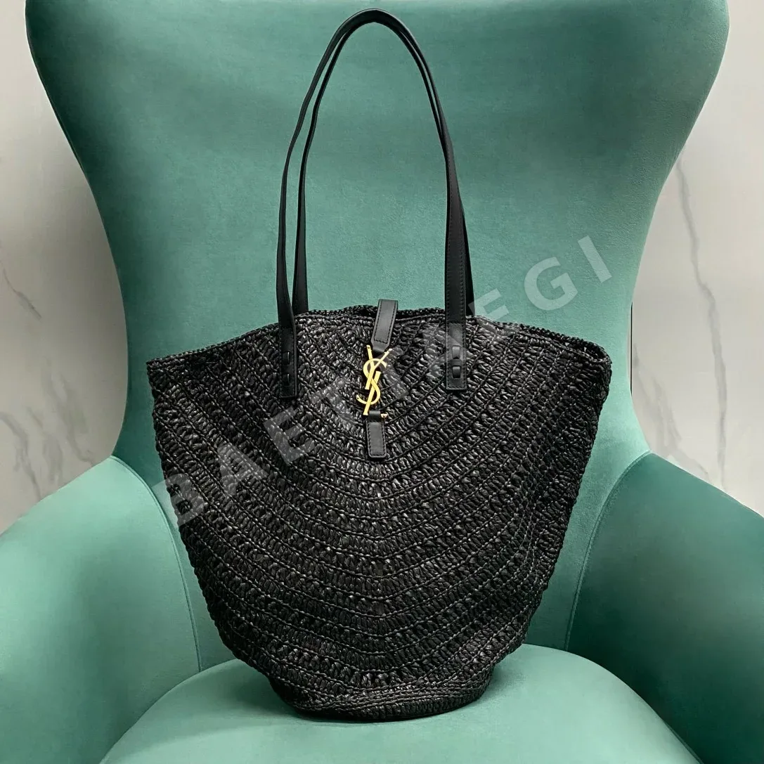 생로랑 라피아 우븐 토트백 740375