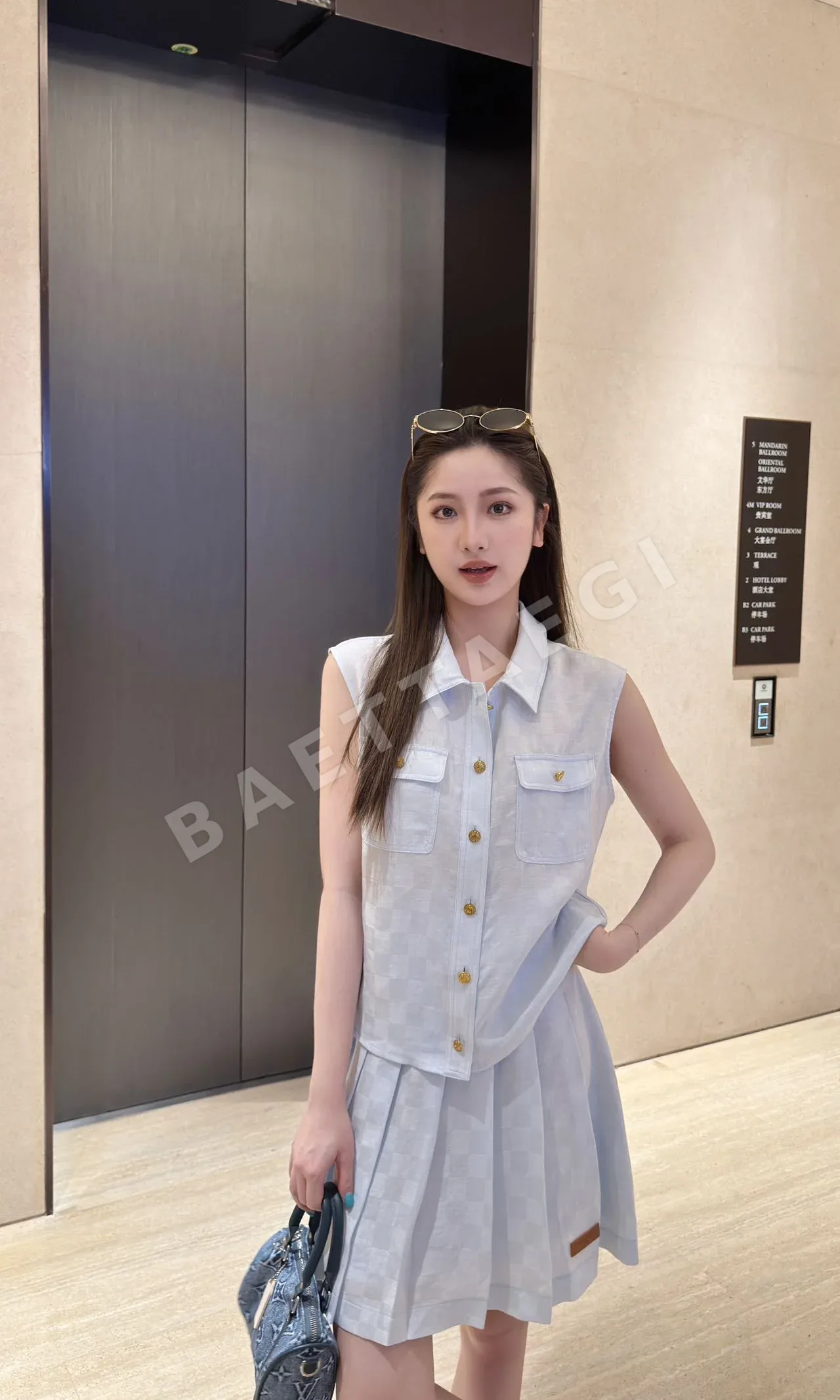 루이비통 체크 자카드 플리츠 베스트 세트 상세 이미지 2