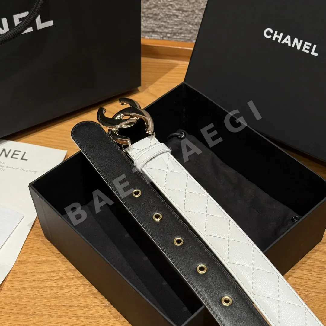 샤넬 더블 C 메탈 로고 램스킨 벨트 상세 이미지 6