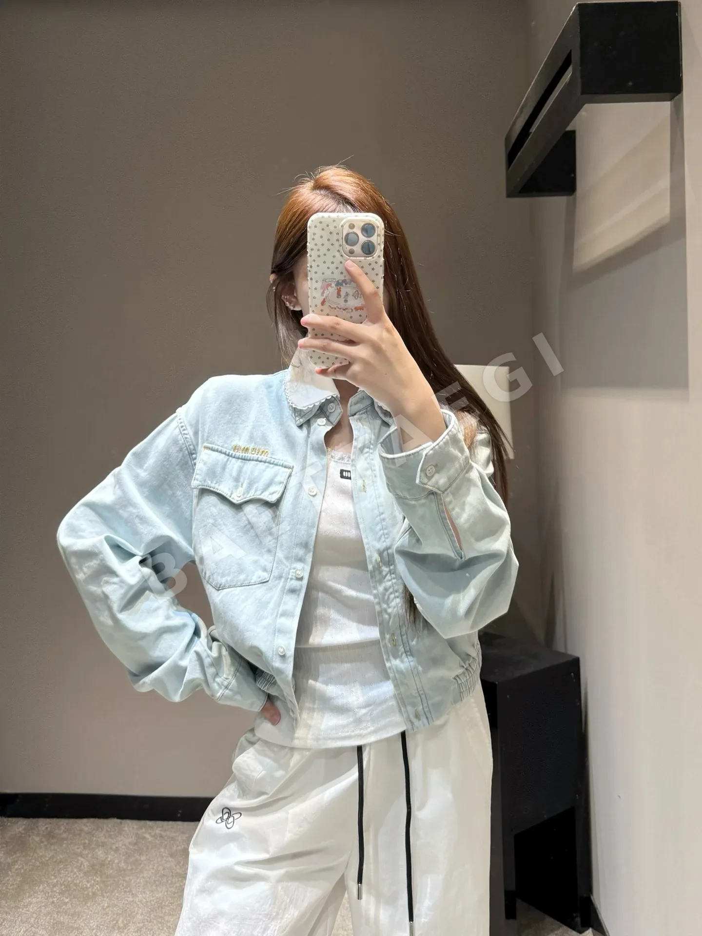 미우미우 레이스 피터팬 카라 크롭 데님 자켓 상세 이미지 7