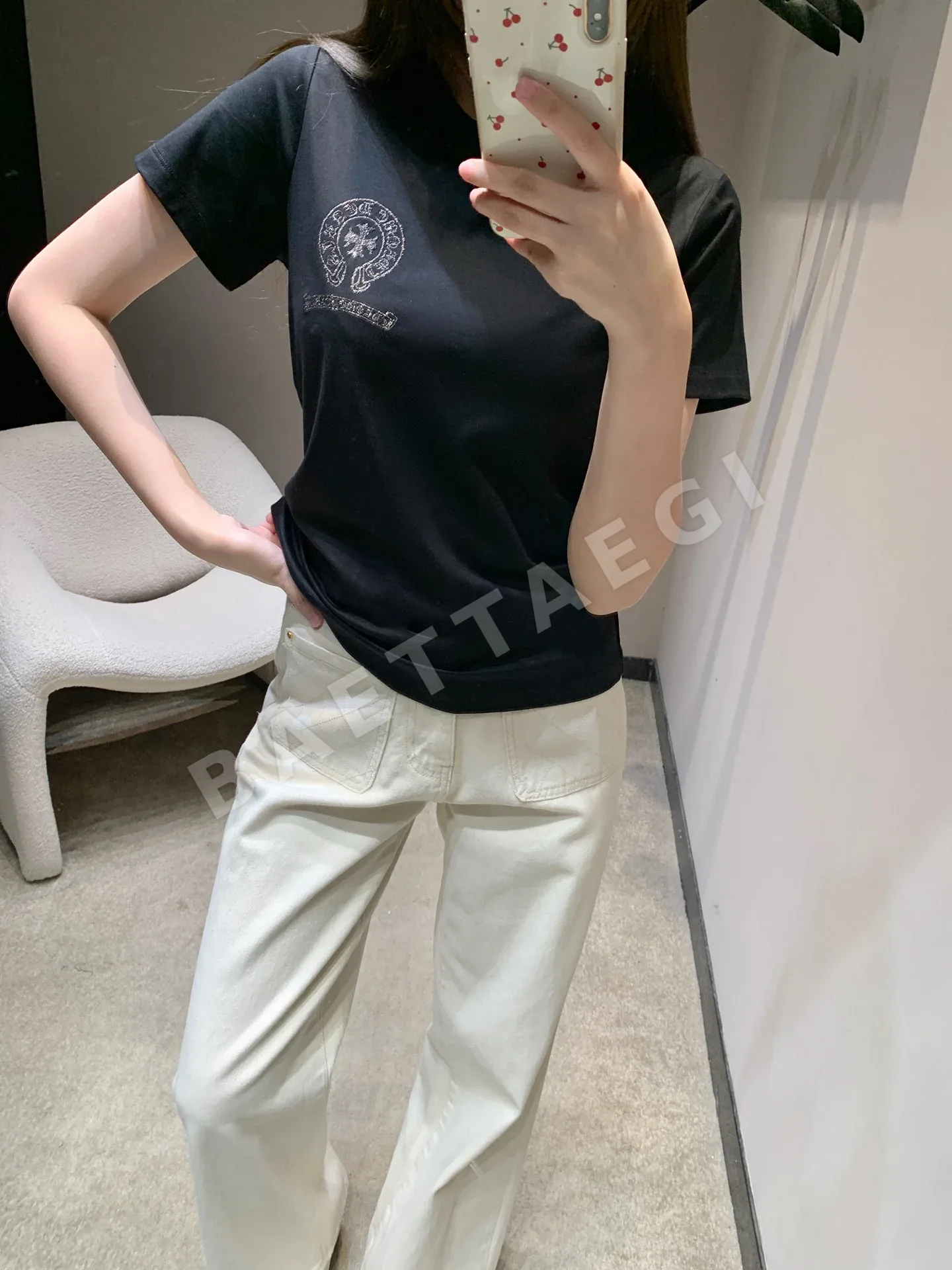 크롬하츠 크루넥 자수 반팔 티셔츠 여성용 상세 이미지 8
