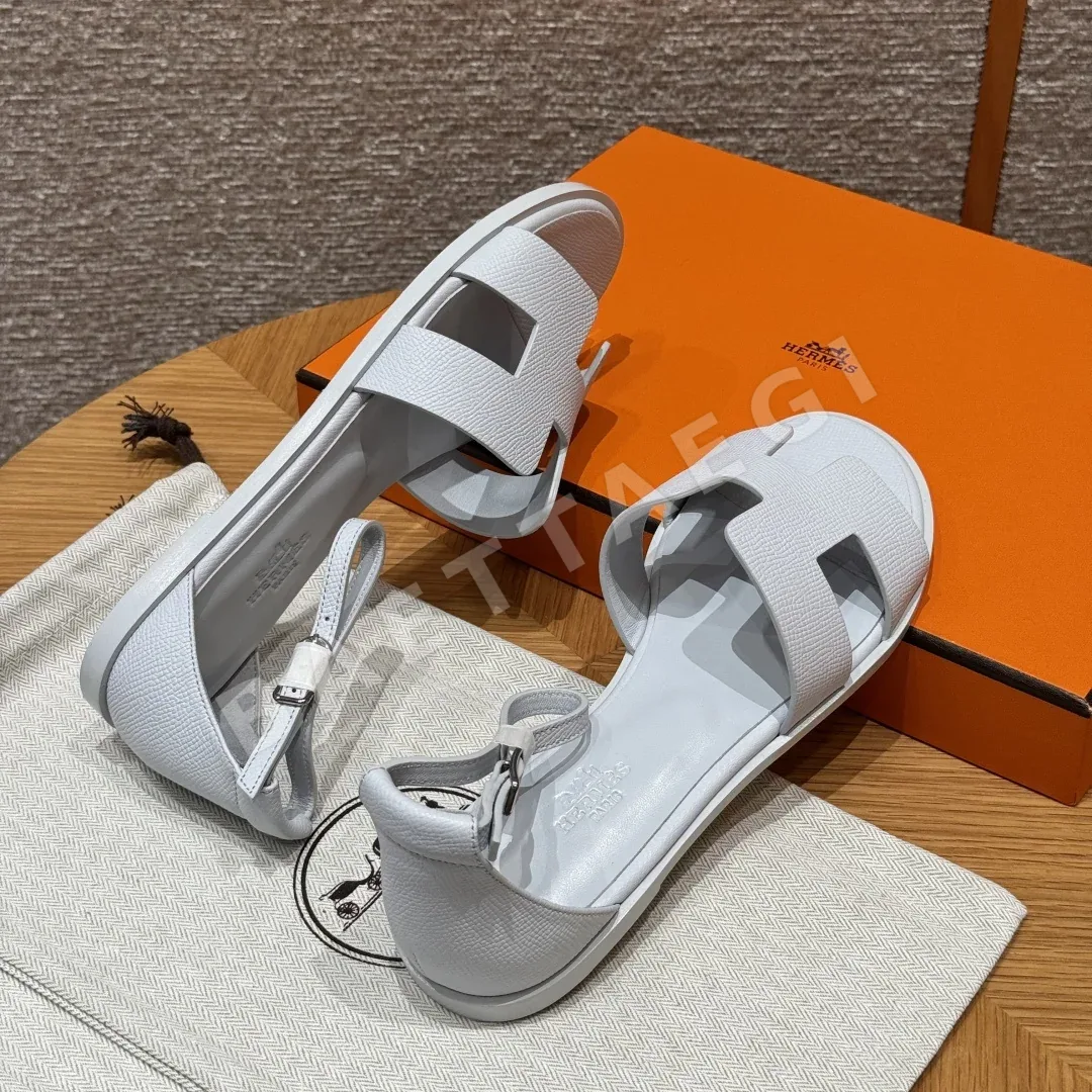 에르메스 산토리니 샌들 블루 샤시에 가죽 상세 이미지 5